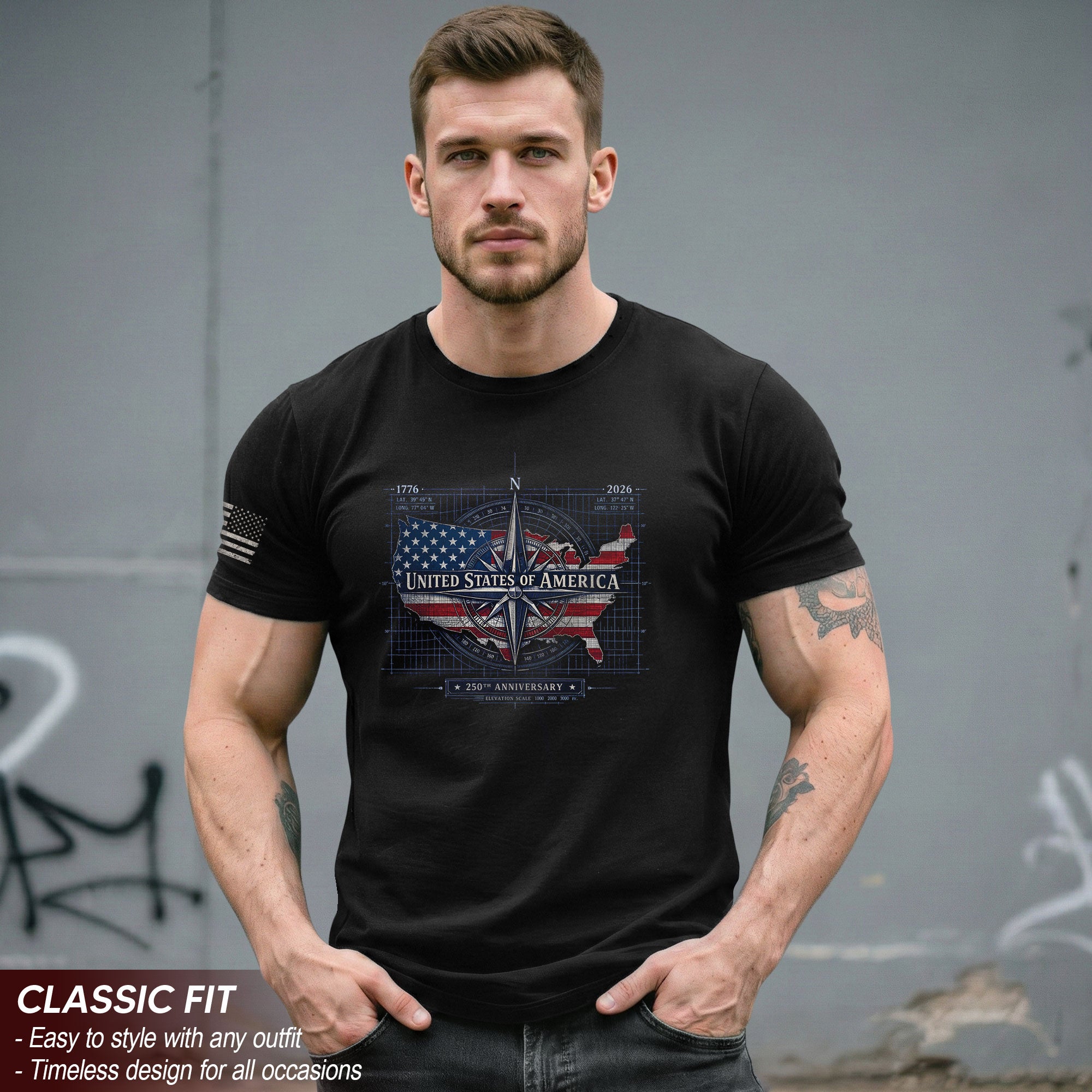 250th Anniversary USA Shirt 1776-2026 – Patriotic US Flag Freedom Tee, American Birthday Mens T-Shirt