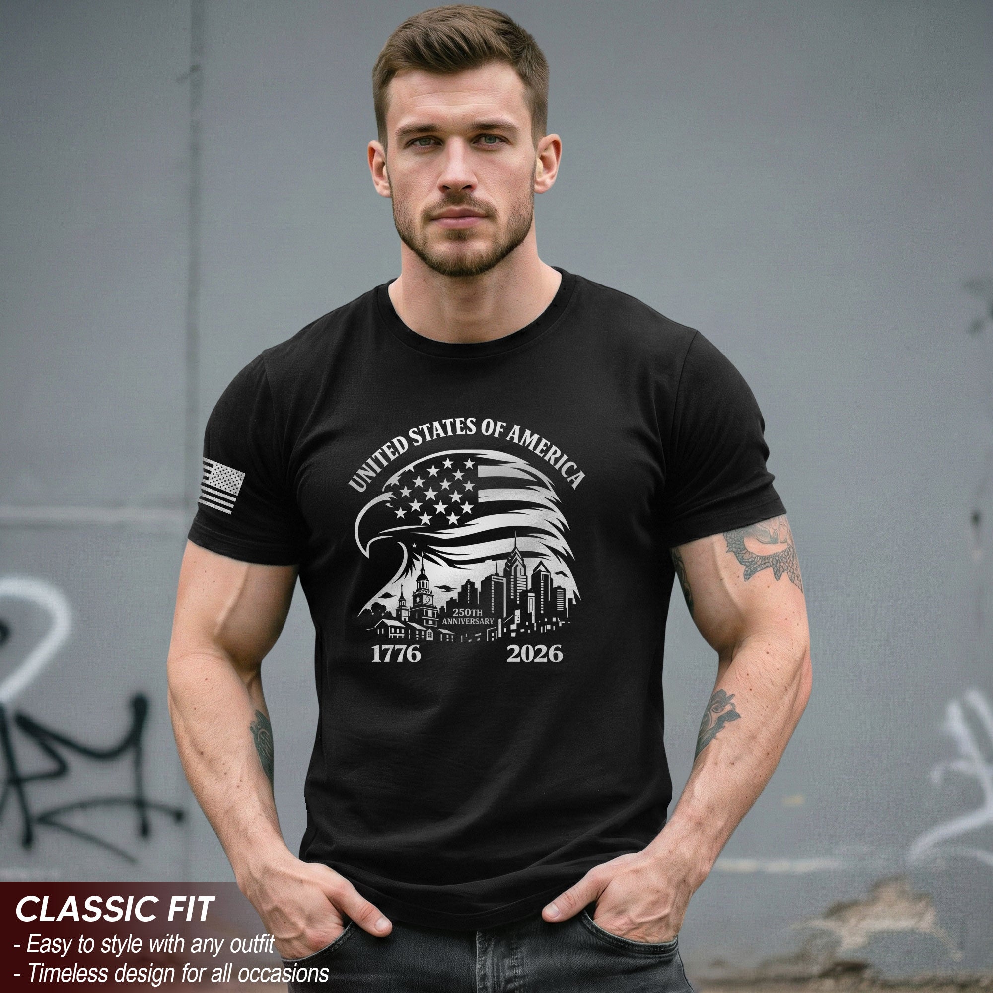 USA 250th Anniversary 1776-2026 T-Shirt – Eagle & American Flag Patriotic Freedom Mens Shirt