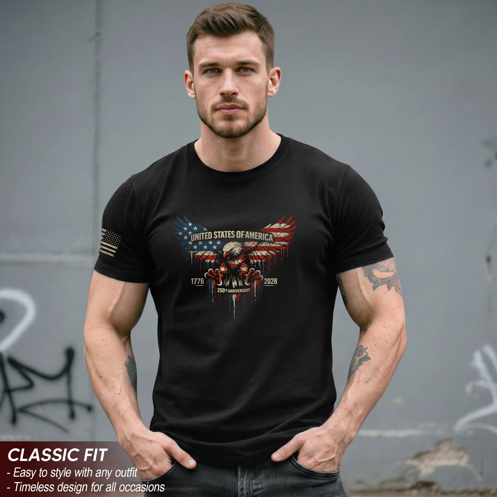America 250th Anniversary 1776-2026 T-Shirt – USA Flag & Eagle Patriotic 250 Years of Freedom Tee