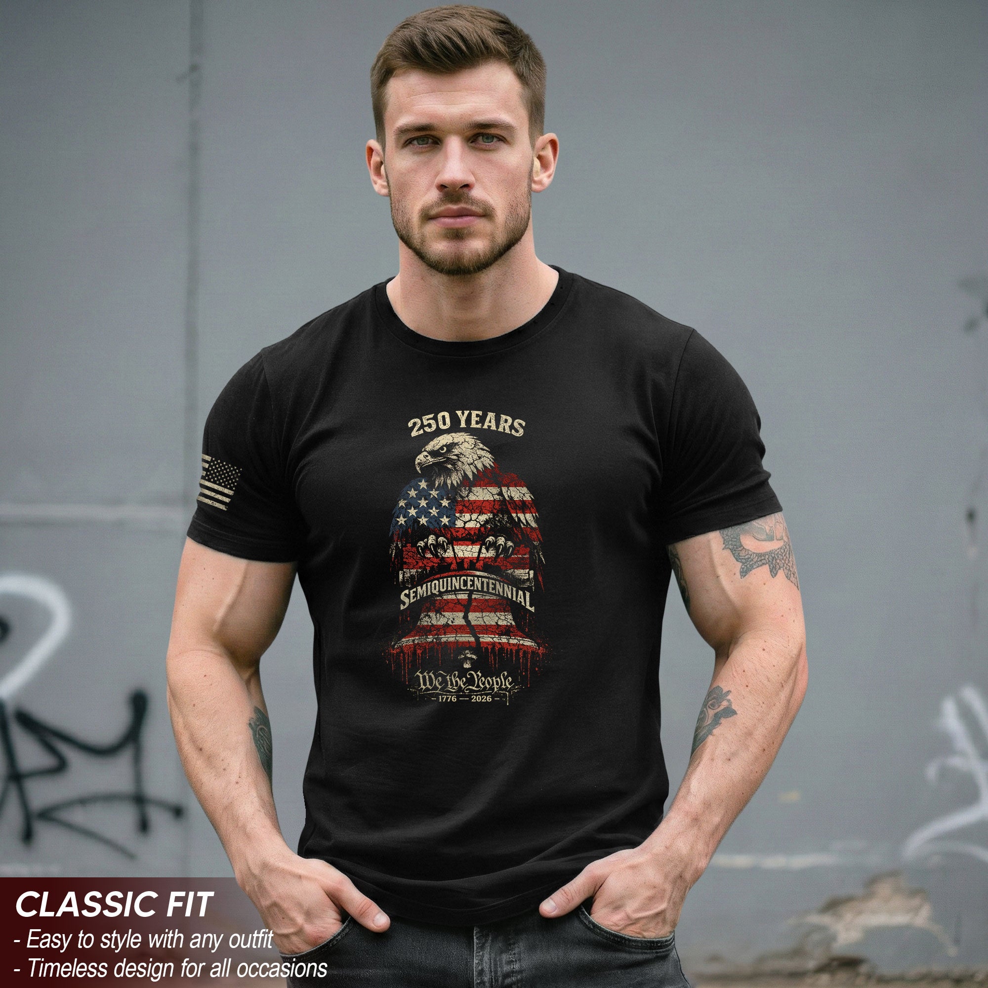 1776-2026 America 250th Anniversary T-Shirt – Liberty Bell & Eagle We The People Patriotic Mens Tee