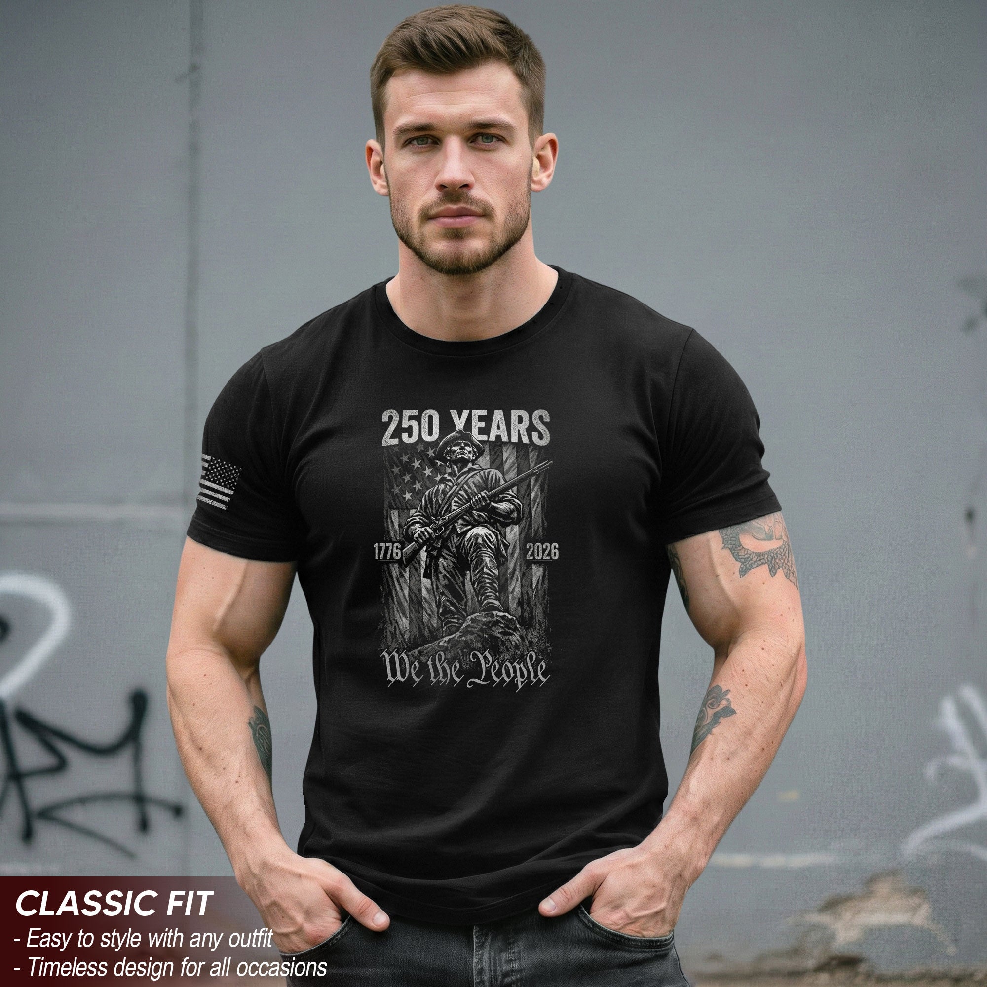 American Revolution 250th Anniversary 1776-2026 T-Shirt – We The People Minuteman Patriotic USA 250 Years Tee