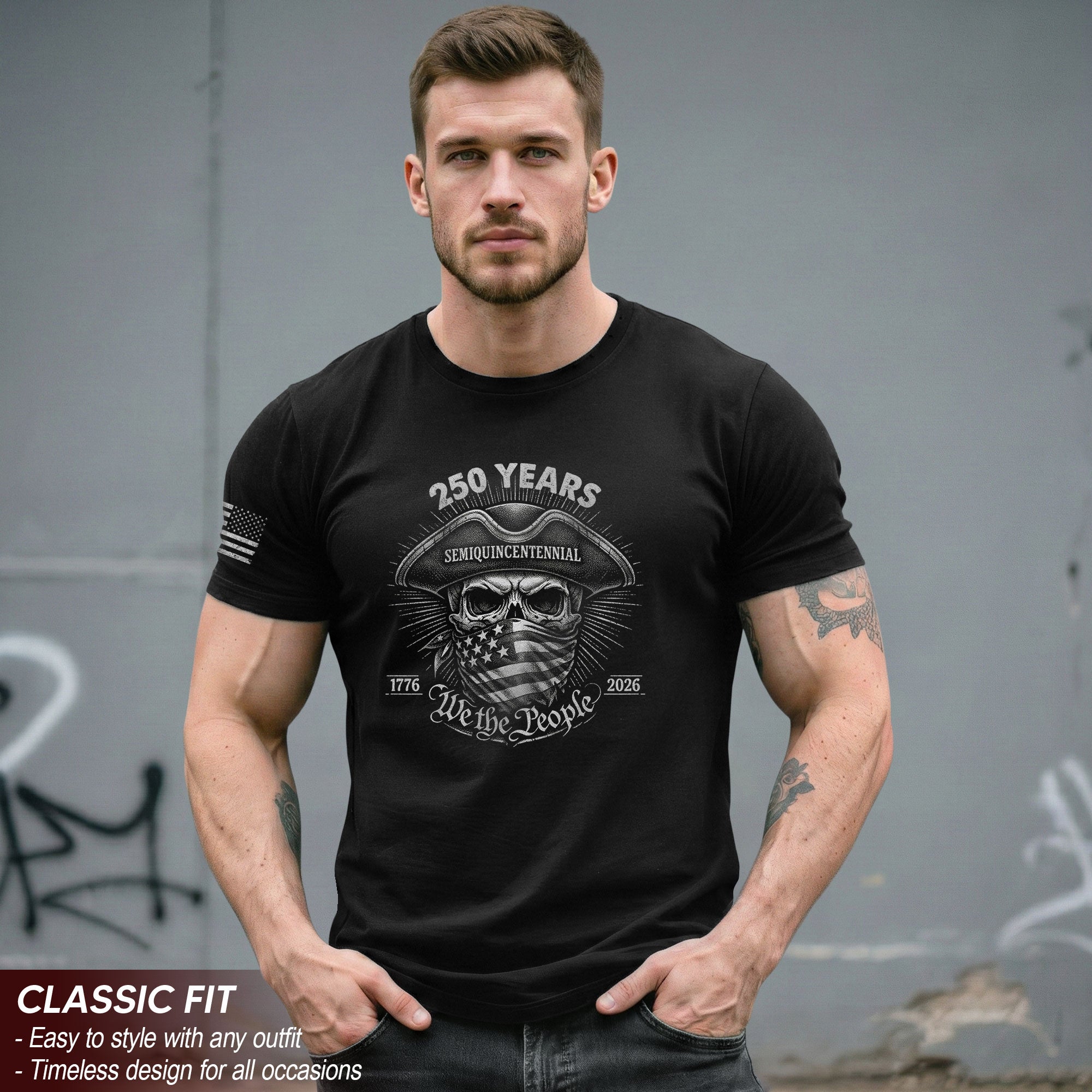 America 250th Anniversary T-Shirt (1776-2026) – We The People Patriot Skull & Revolution Tee