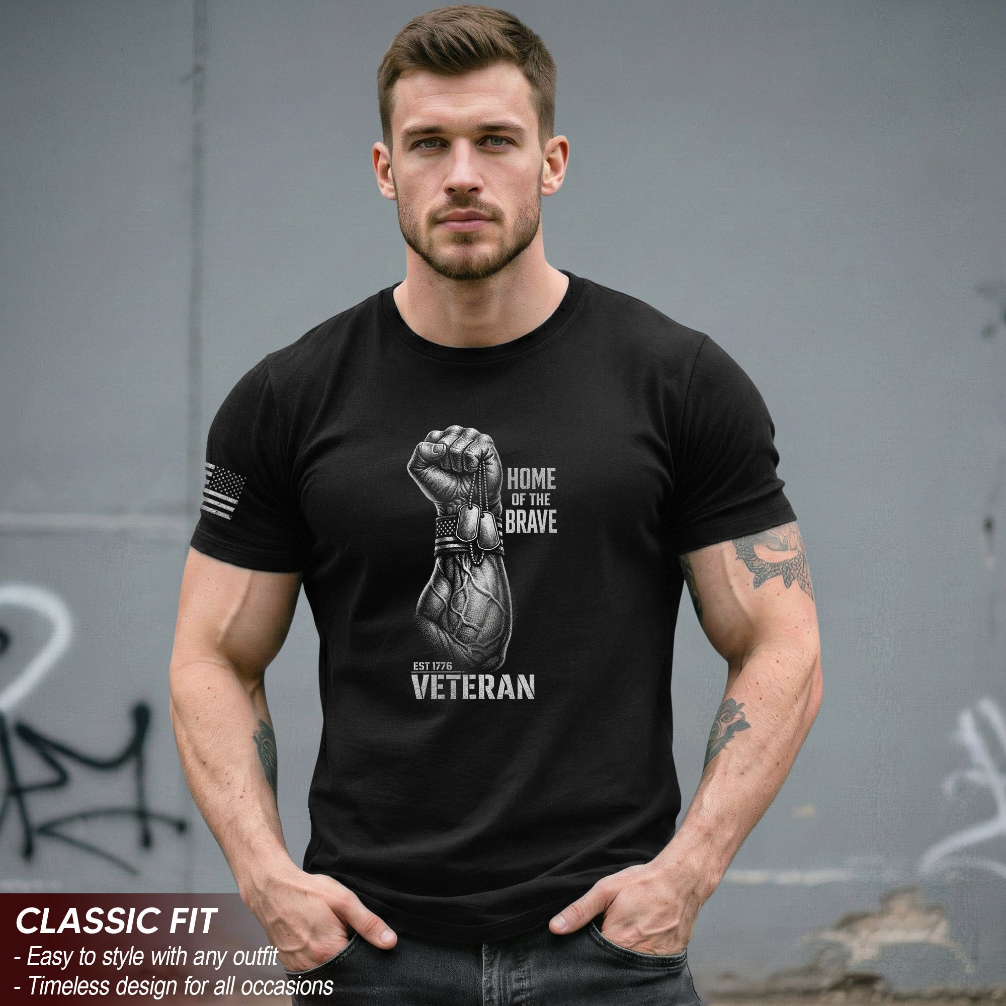 250 Years American Anniversary 1776-2026 Veteran T-Shirt – Home of the Brave USA Freedom Patriotic Mens Gift