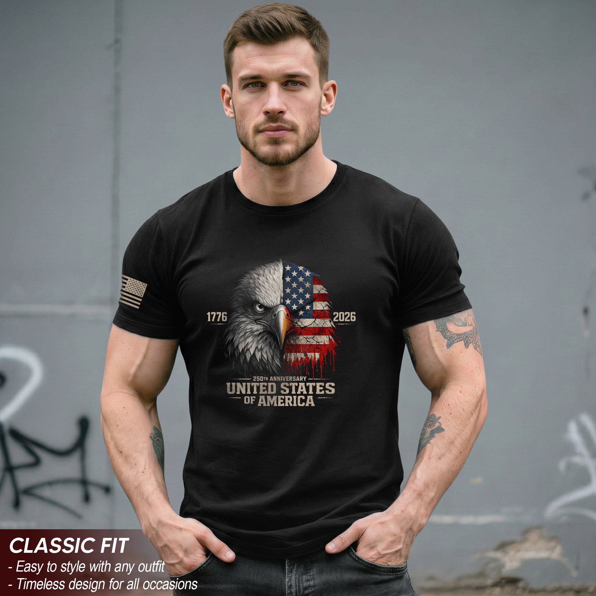 United States 250th Anniversary 1776-2026 T-Shirt – USA Flag & Eagle Distressed 250 Years Patriotic Tee