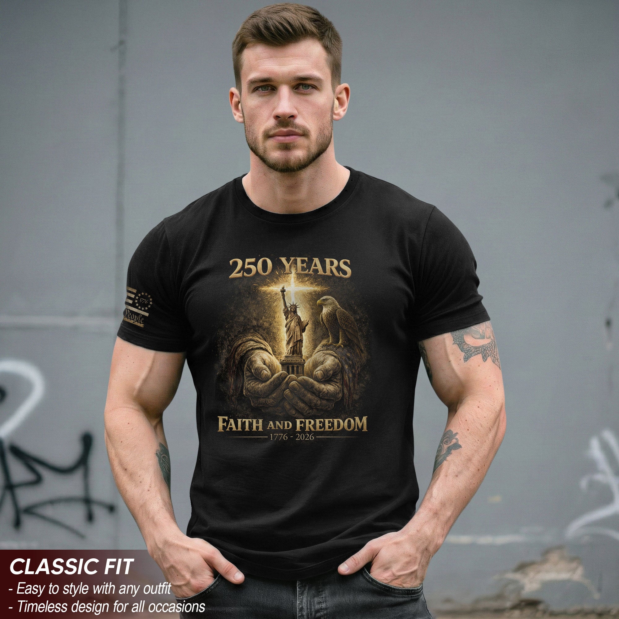 USA 250th Anniversary 1776-2026 Semiquincentennial Christian Shirt – Faith And Freedom God’s Hands Holding Liberty & Eagle Patriotic Tee