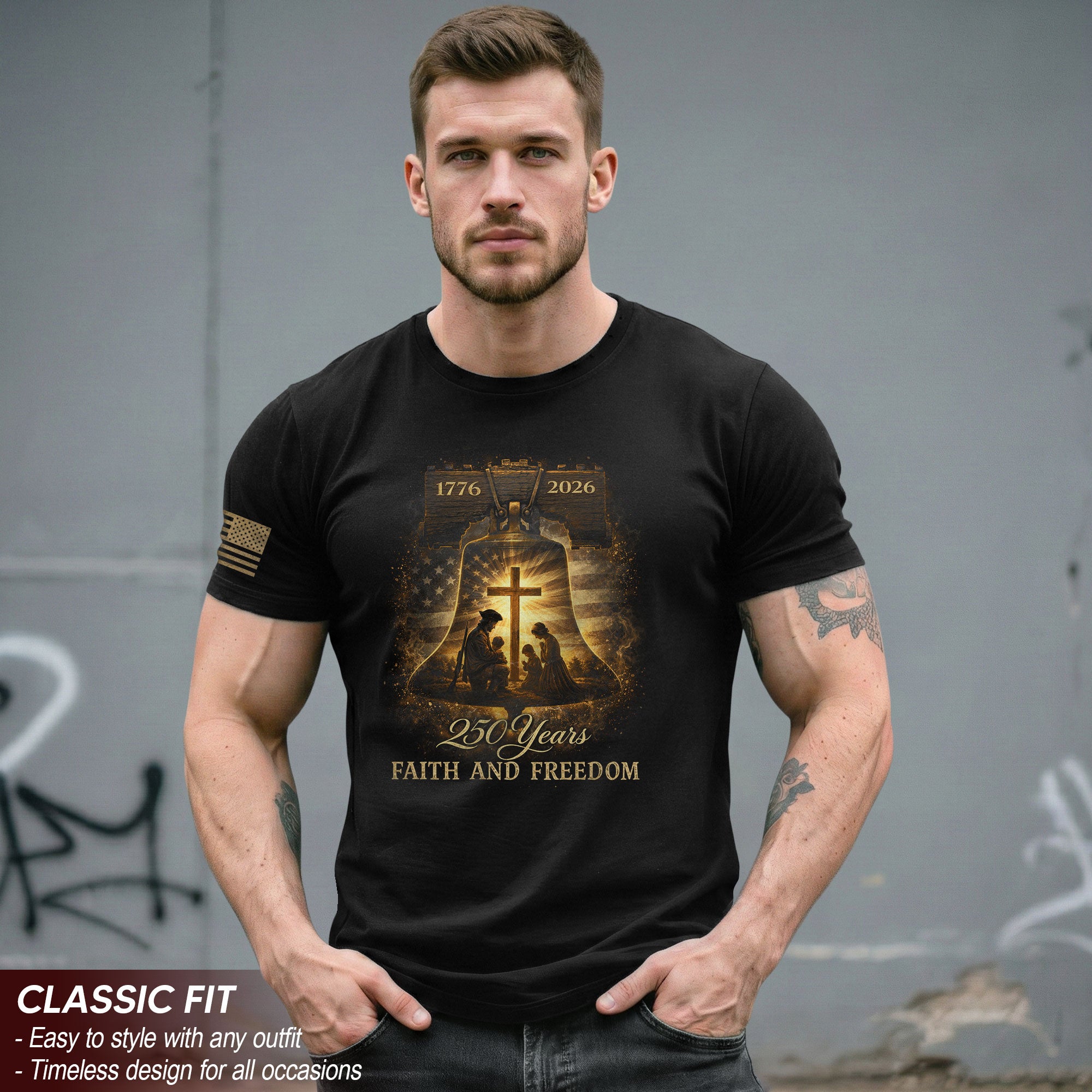 America 250th Anniversary 1776-2026 Semiquincentennial Hoodie – Family Prayer & Holy Cross Patriotic Christian Faith Apparel