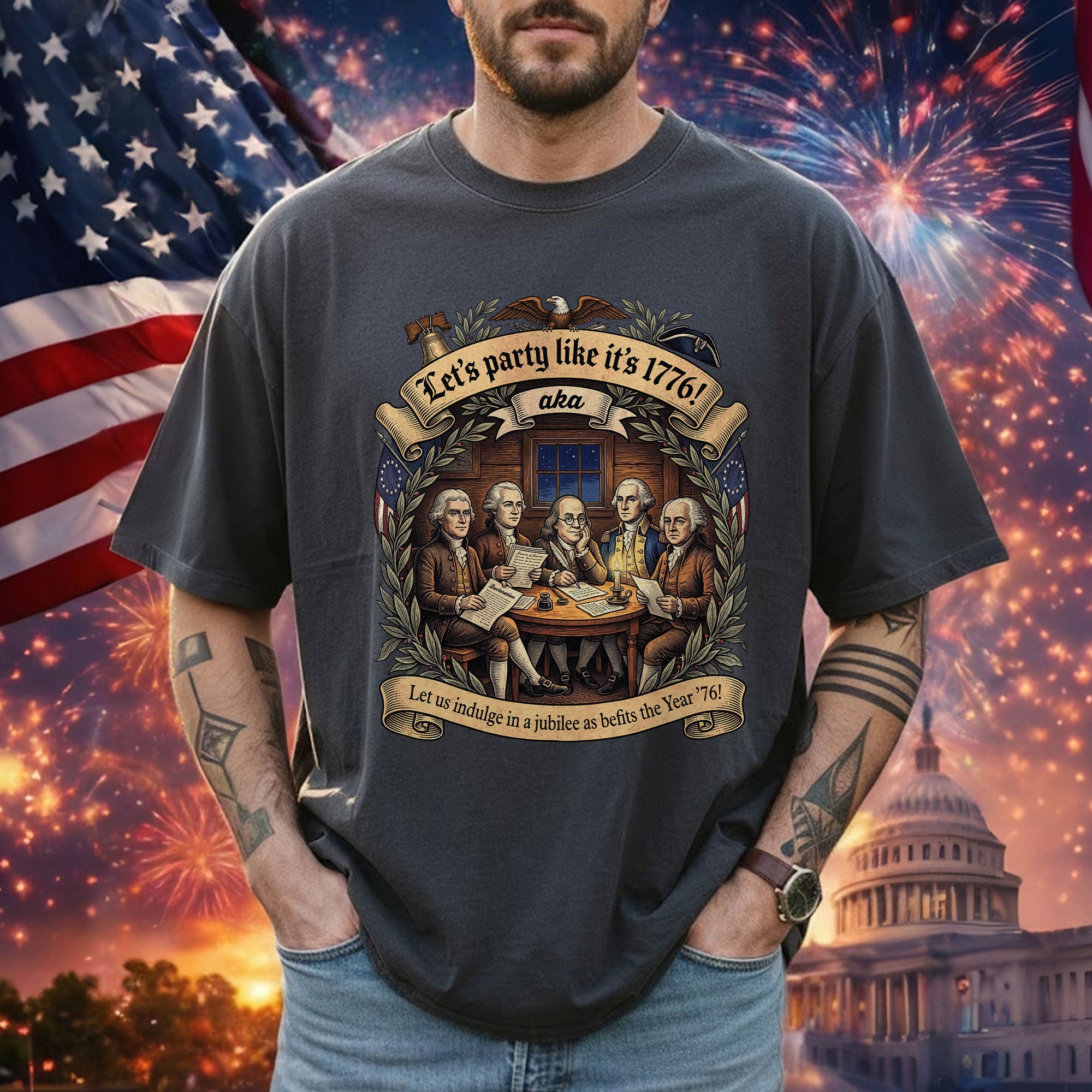 Let’s Party Like It’s 1776 Shirt Vintage Founding Fathers Patriotic USA