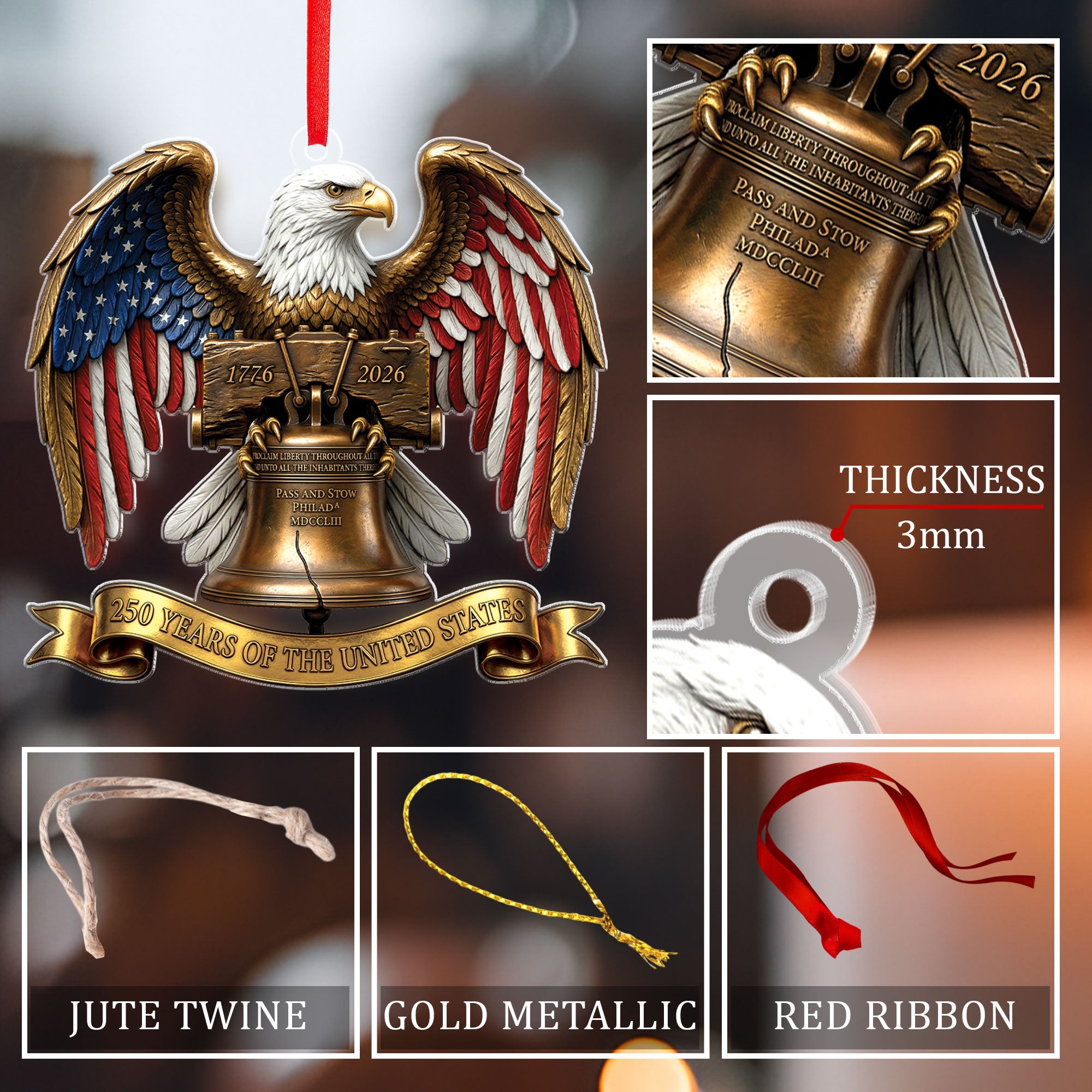 250 Years of the United States - Wings of Liberty Commemorative Acrylic Ornament