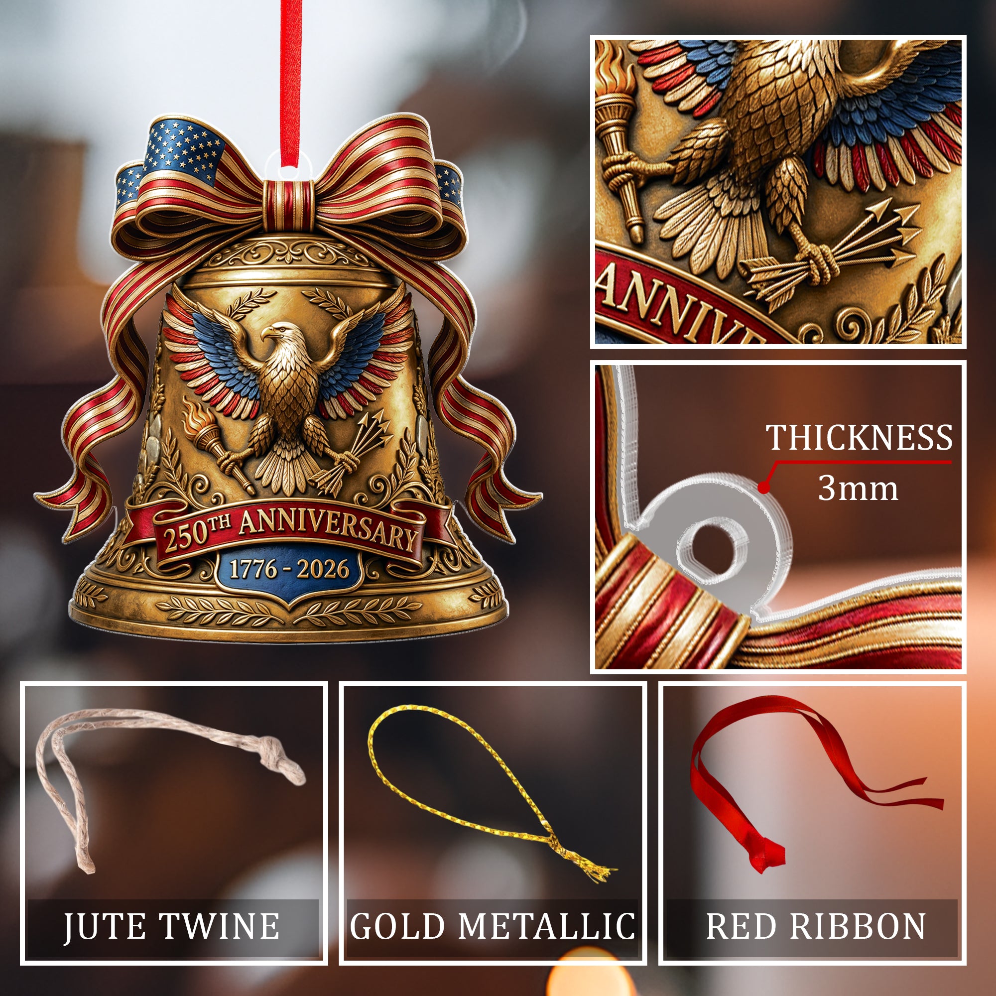 American Eagle Acrylic Ornament – 250th Anniversary U.S. Commemorative Decoration