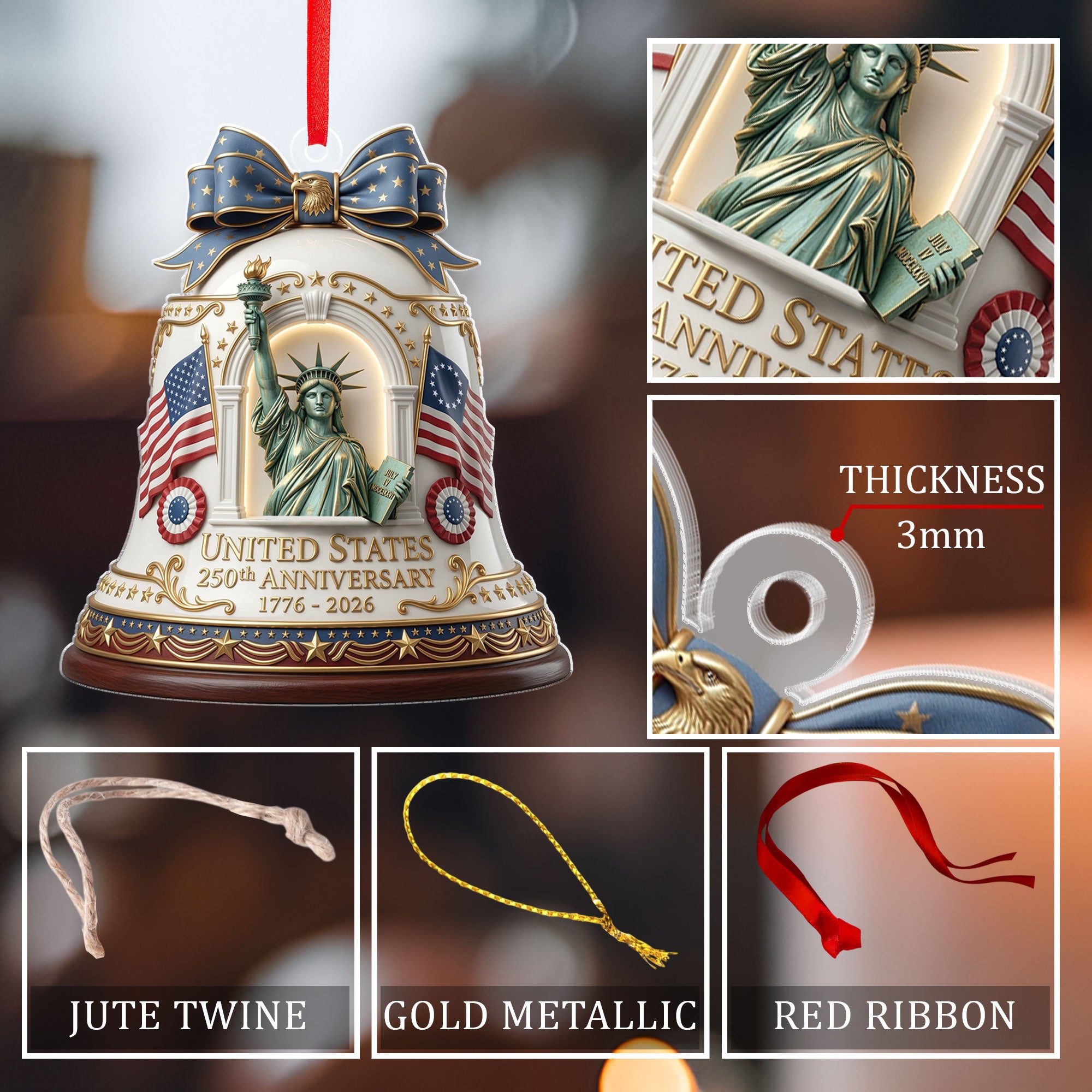 250th Anniversary U.S. Commemorative Acrylic Ornament – Statue of Liberty Design