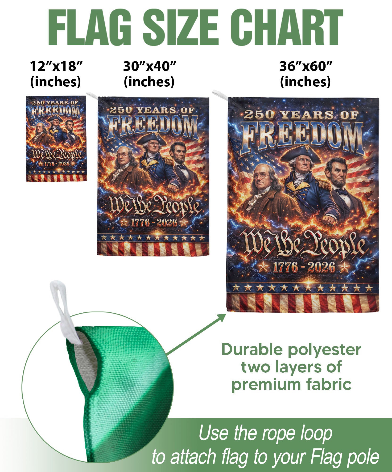 United States 250th Anniversary Garden Flag Founding Fathers Patriotic 1776-2026 Yard Decor 12x18inch