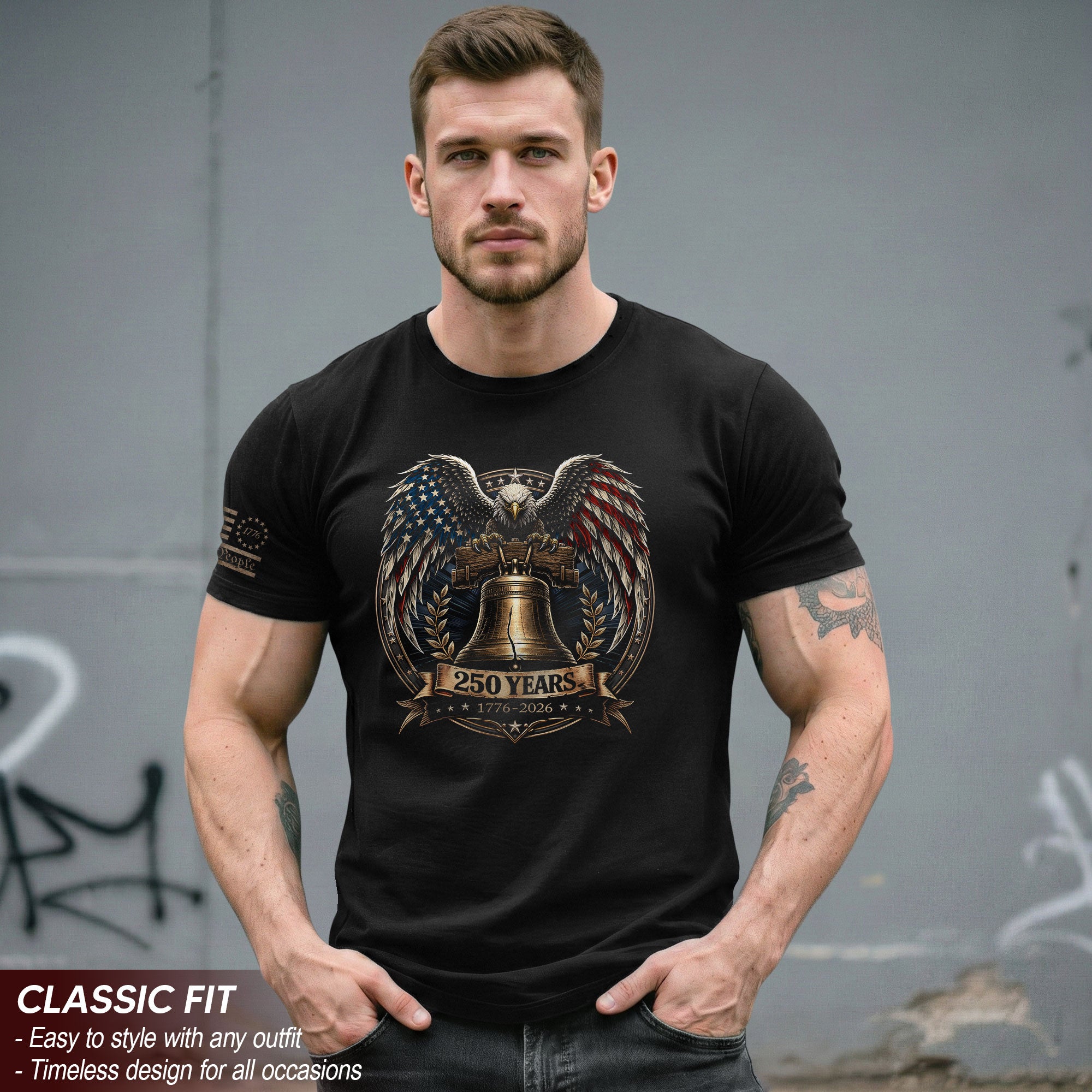 Vintage 250 Years 1776-2026 T-Shirt - Patriotic Eagle & Liberty Bell Anniversary Shirt
