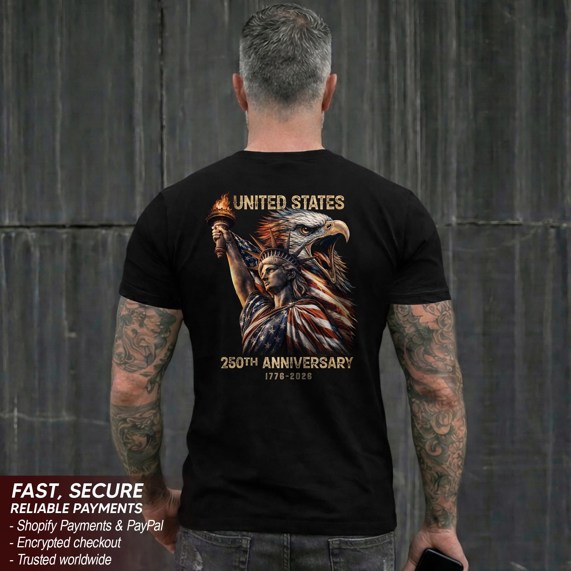 Patriotic 250 Years 1776-2026 T-Shirt - Statue of Liberty United States Anniversary Tee