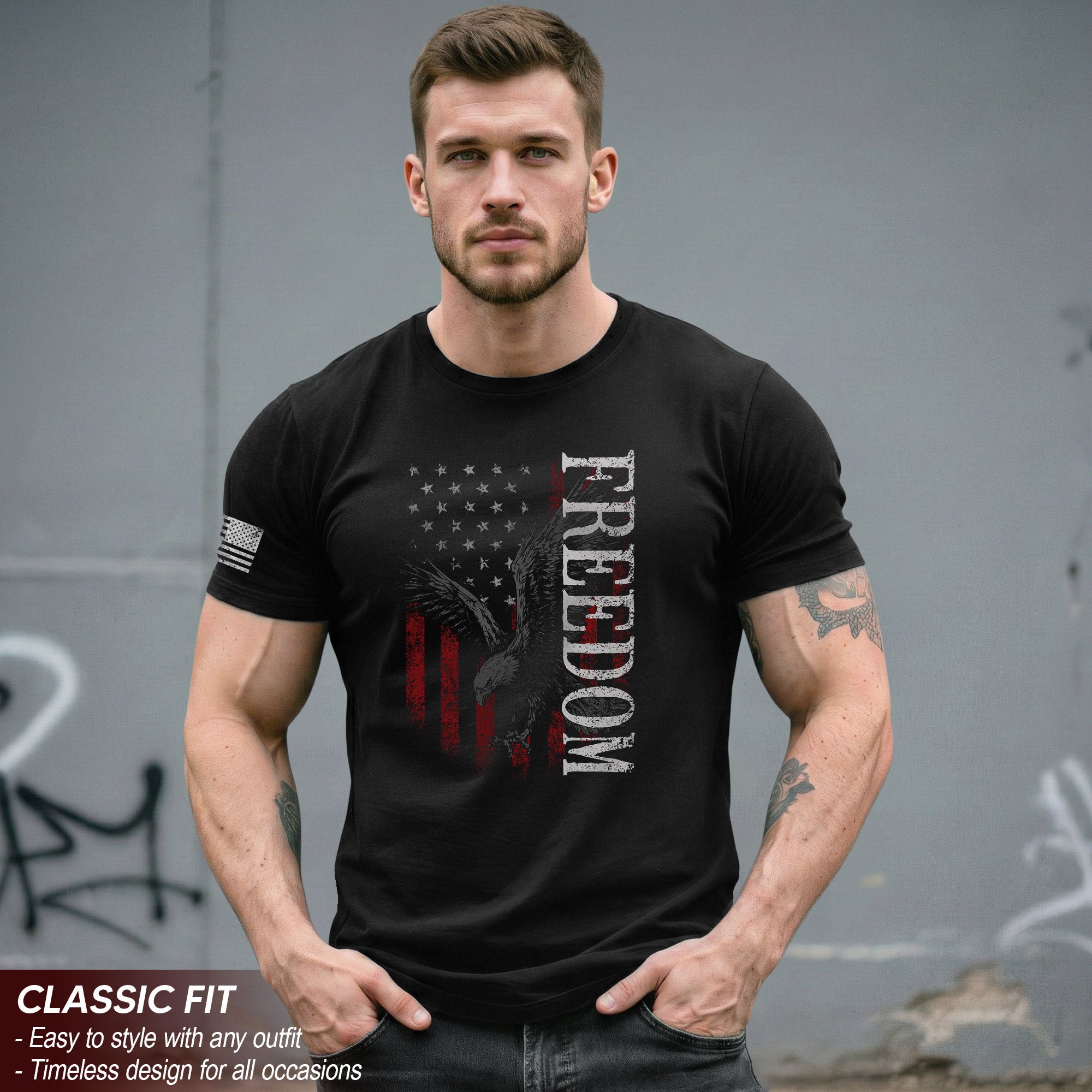 Freedom 2D Shirt Eagle American Flag Patriotic Graphic USA Vintage Style Tee