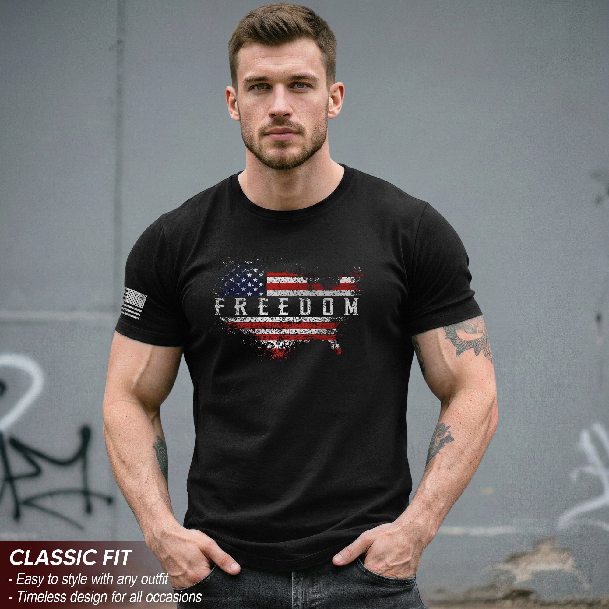 Freedom 2D Shirt USA Map American Flag Patriotic Graphic Vintage Tee