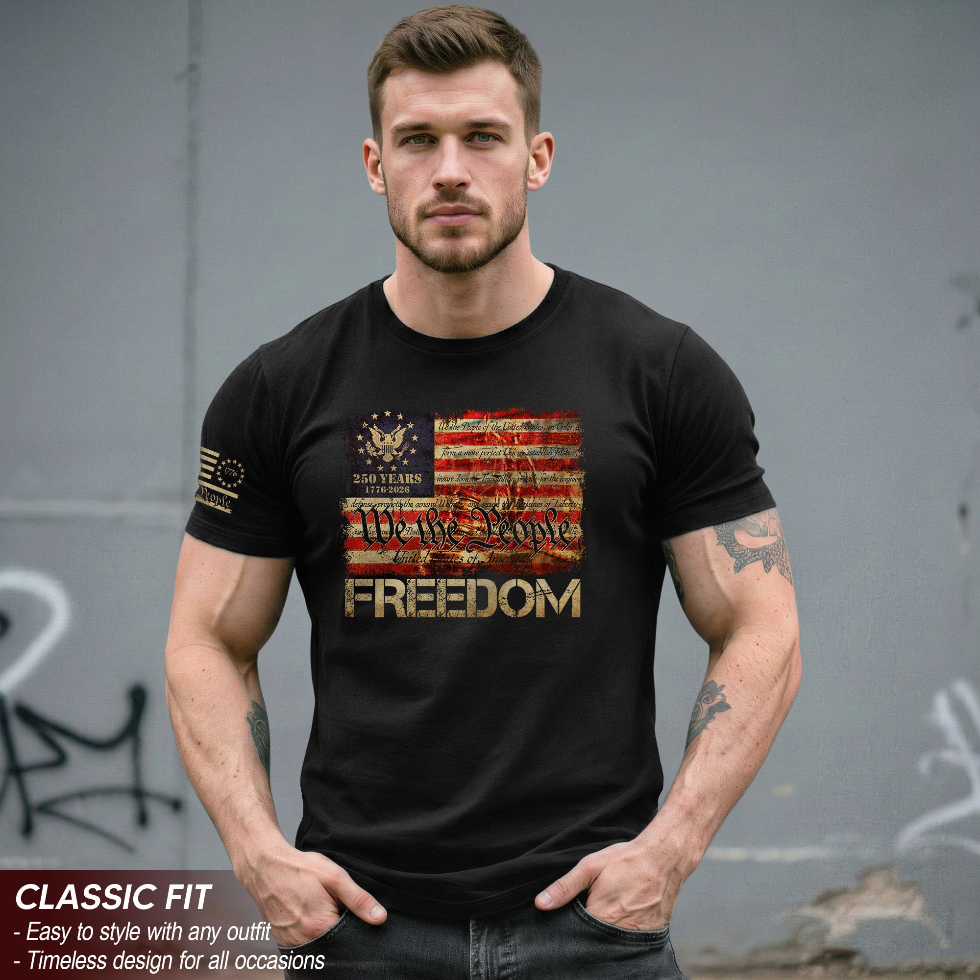 T-Shirt 2D Freedom We The People American Flag Constitution Patriotic Eagle Men Women Tee