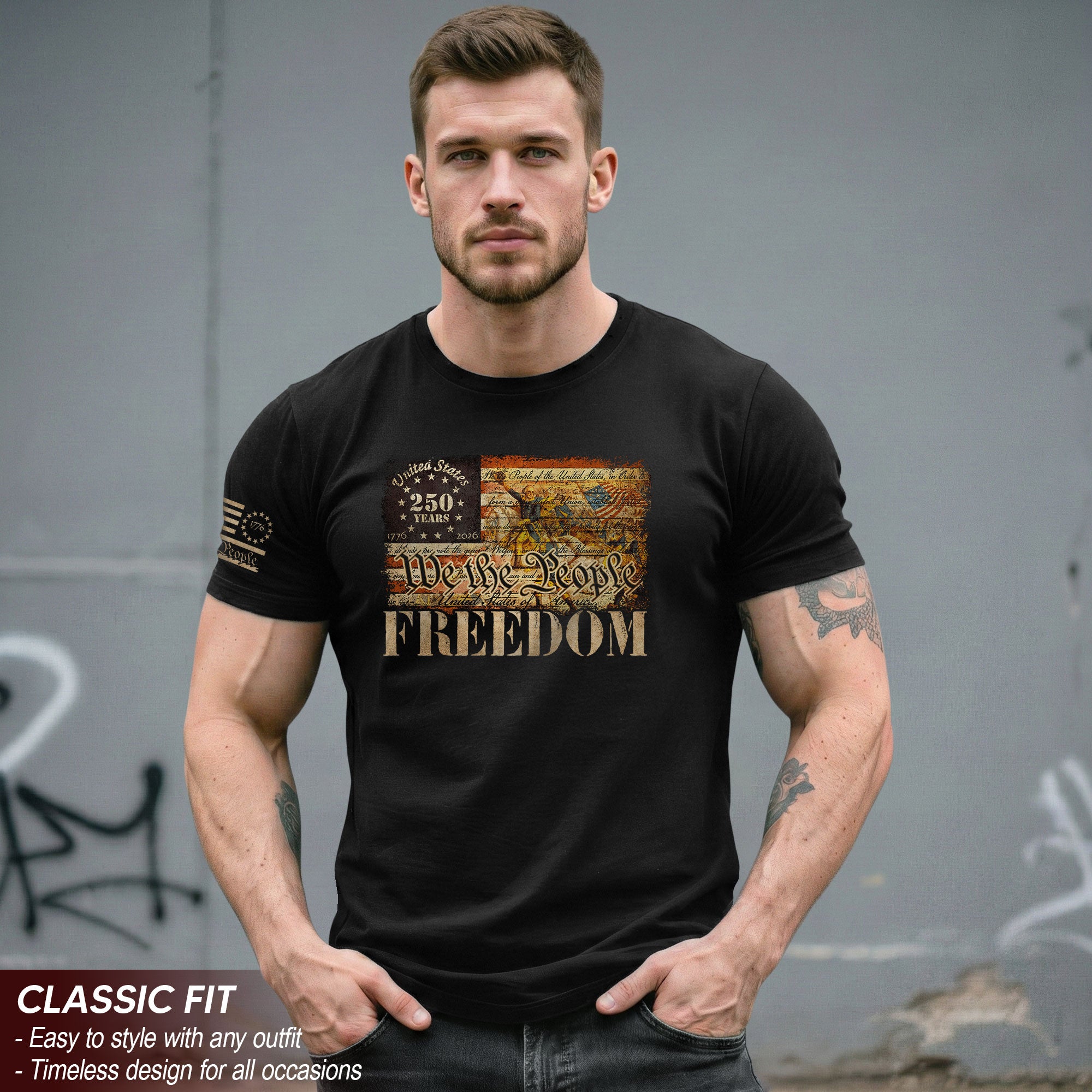 2D T-Shirt Freedom American Flag Vintage History Patriotic We The People