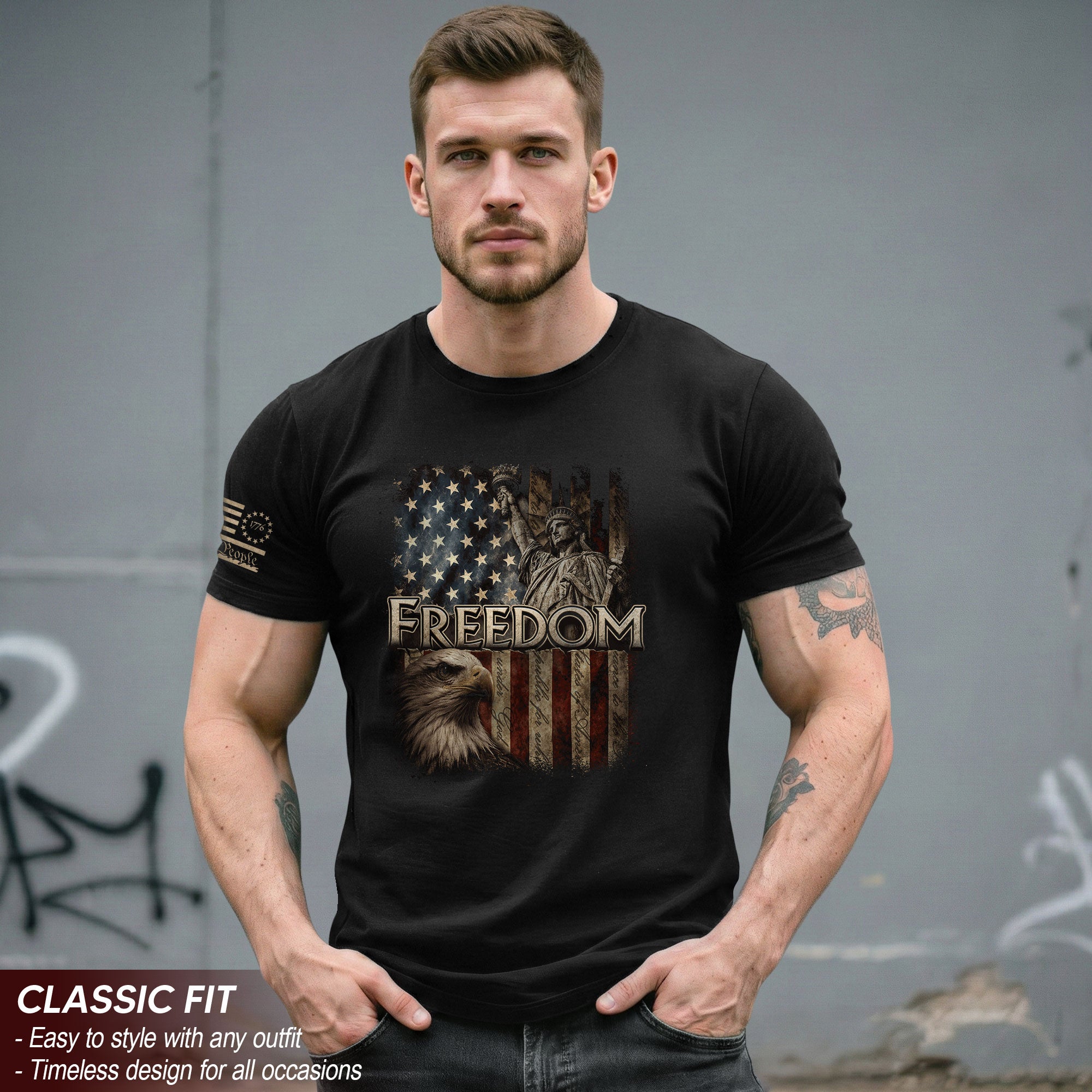 Freedom T-Shirt 2D Statue of Liberty Eagle American Flag Patriotic Pride Men Women Tee