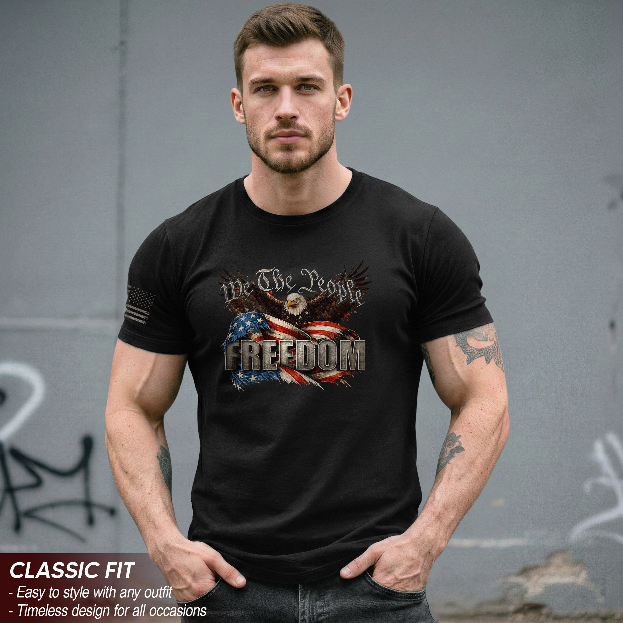 American Pride Freedom T-Shirt 2D We The People Flag Eagle Patriotic Tee