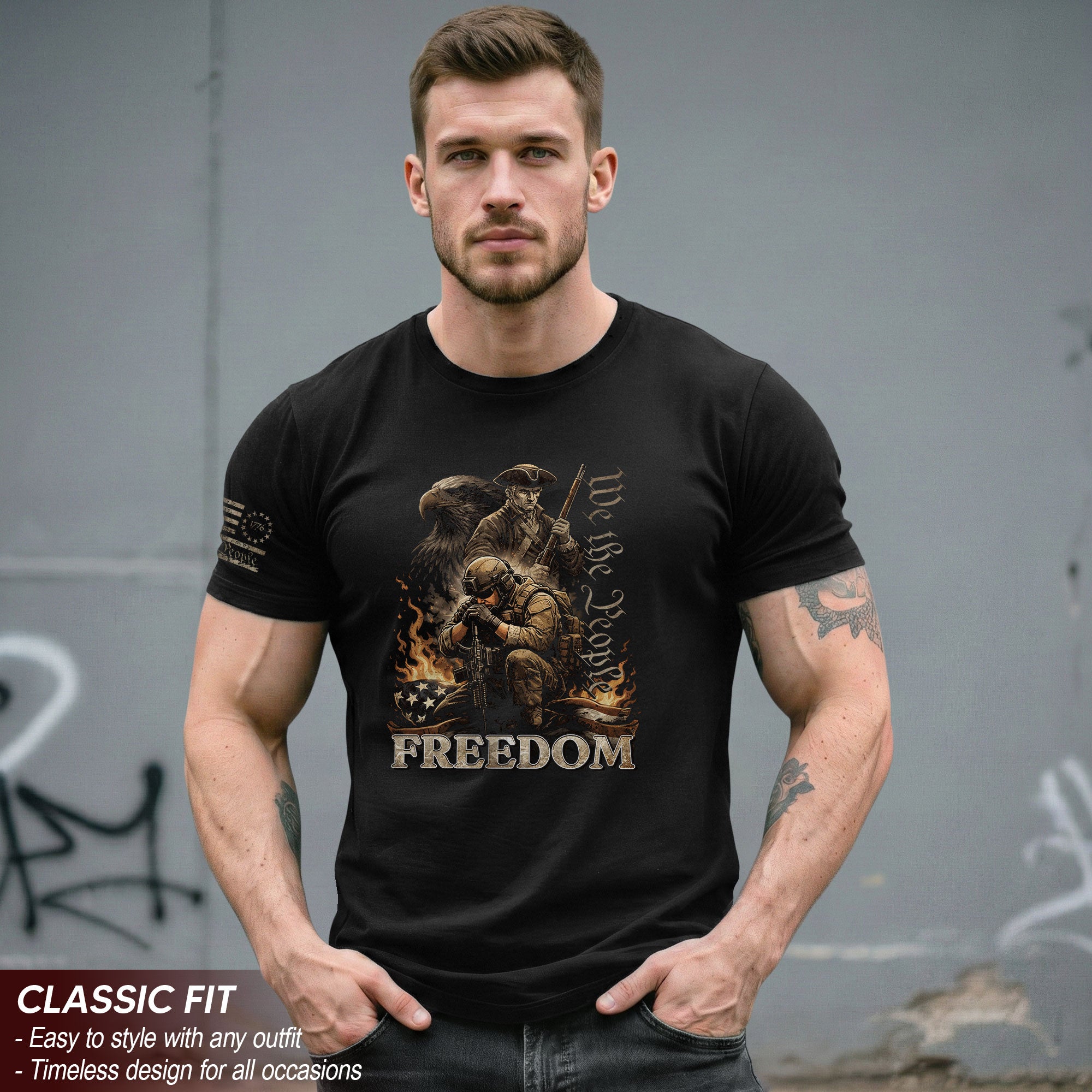 Freedom 2D T-Shirt We The People Military Veteran Patriotic Eagle Flag Men Women Tee Shirt