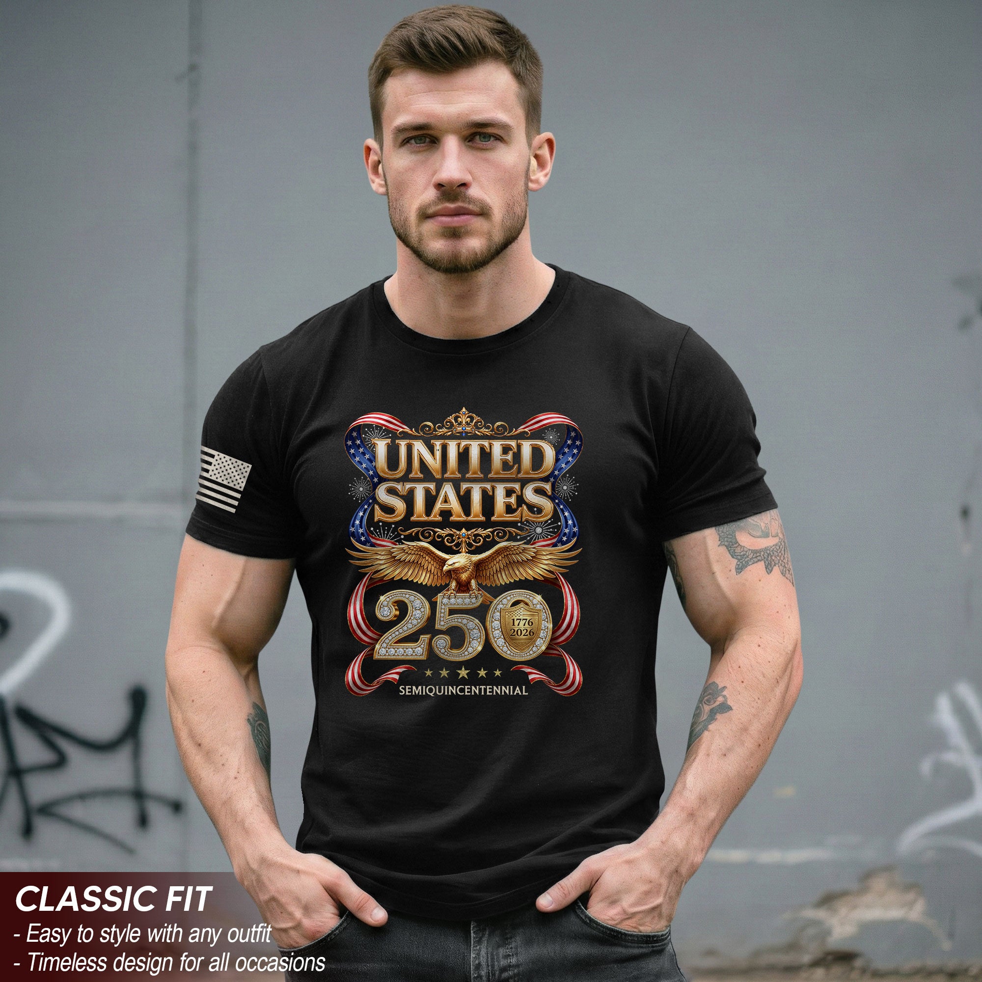 1776-2026 250th Anniversary T-Shirt - United States Golden Eagle Luxury Graphic
