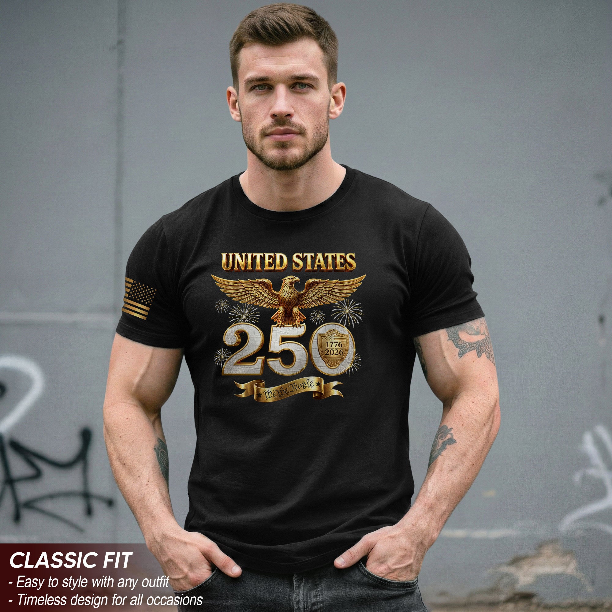 Patriotic 250 Years T-Shirt 1776-2026 - United States Golden Eagle Anniversary Shirt