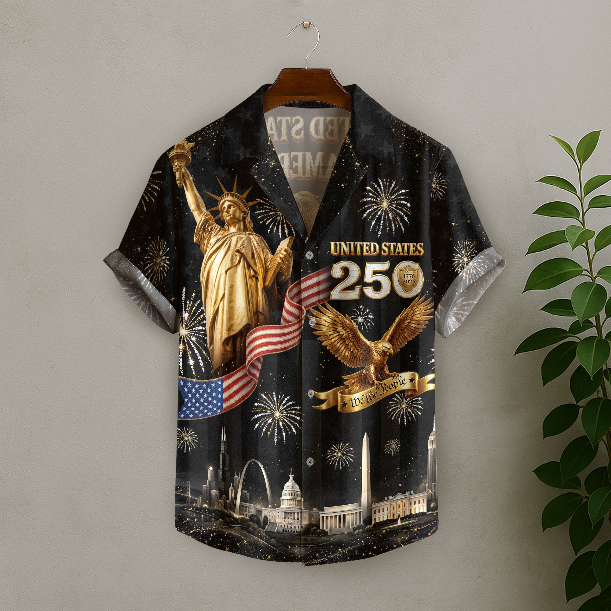 Hawaiian Shirt Statue of Liberty Fireworks 1776 2026 Patriotic US 250th Anniversary