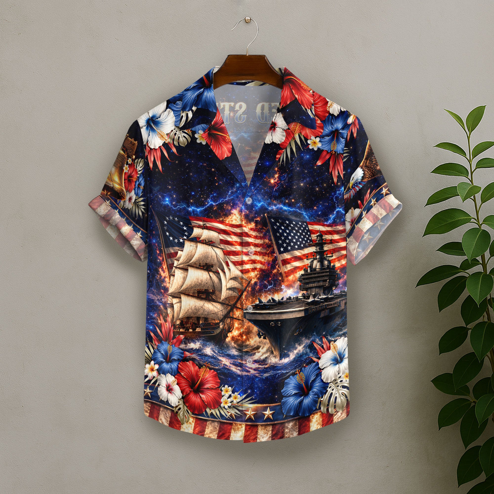 Patriotic 250 Years Hawaiian Shirt American Flag Battleship Summer Vacation Gift