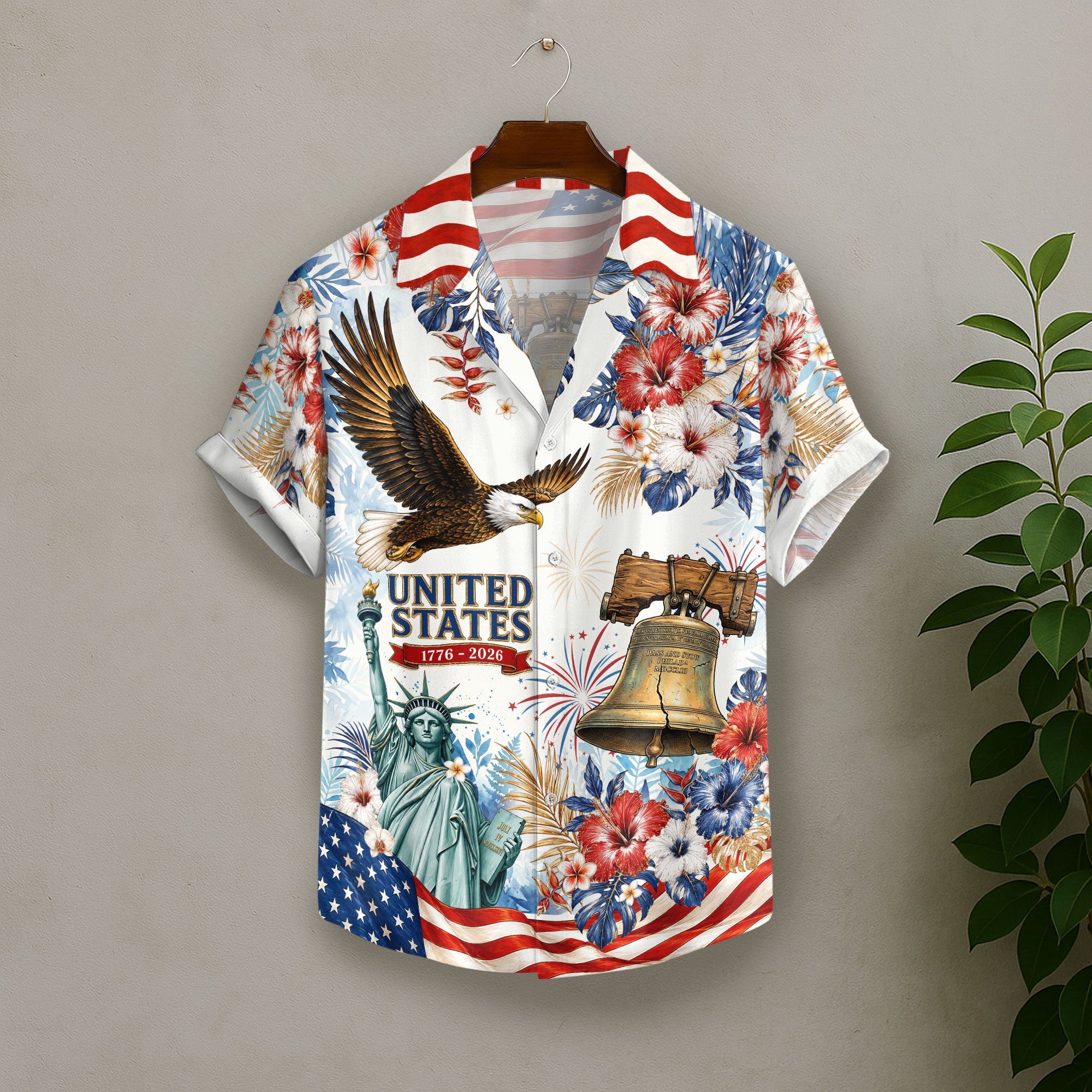 Patriotic 250 Years Hawaiian Shirt American Flag Eagle Independence Day Apparel upsale