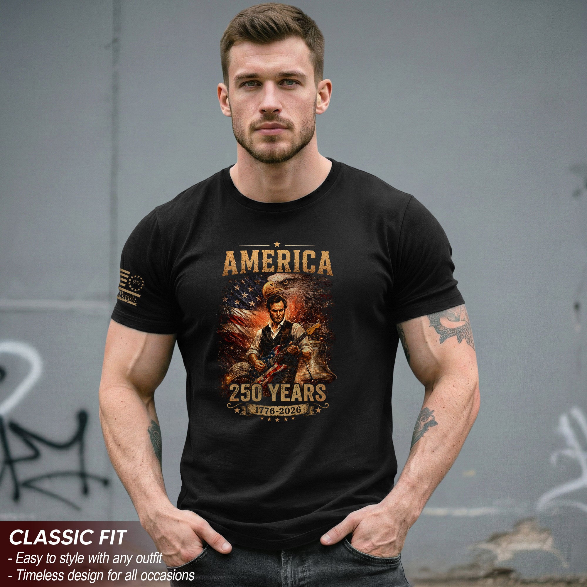 Bald Eagle Liberty Bell Lincoln Guitar Shirt Vintage 1776 2026 Patriotic US Flag Tee