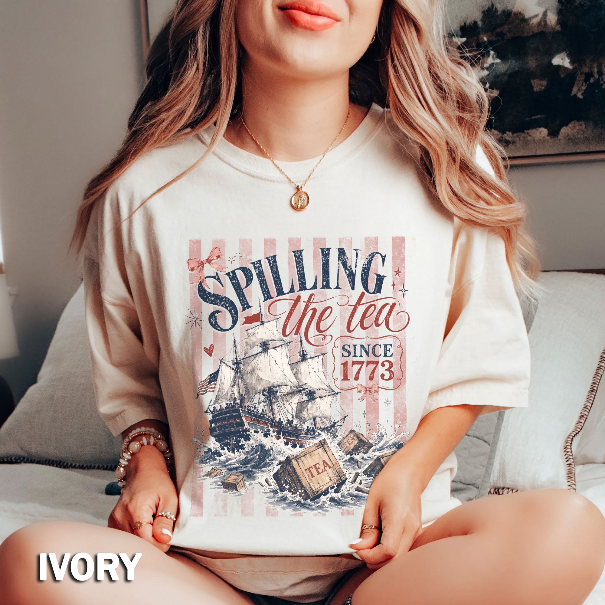 Spilling The Tea Since 1773 Shirt American History Graphic Tee Classic Separated Stripes
