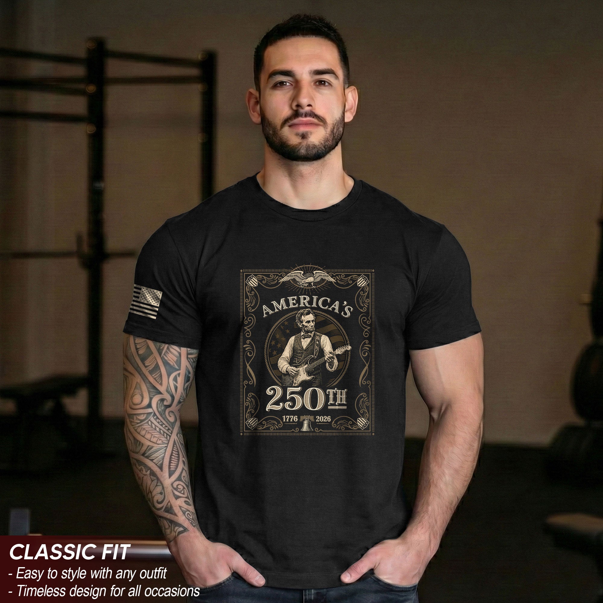America’s 250th Anniversary Lincoln Playing Guitar Shirt 1776–2026 Vintage USA Independence