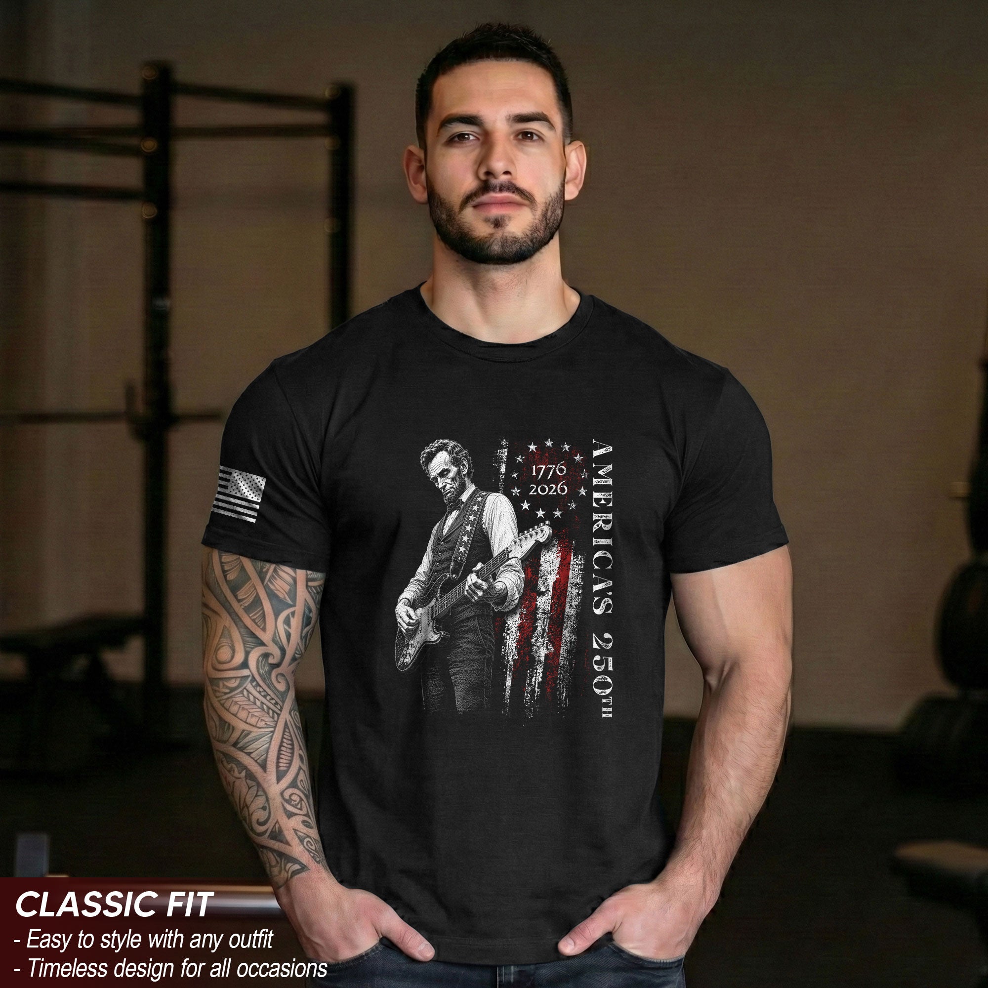 Betsy Ross Flag Abraham Lincoln Guitar Shirt Vintage 1776 2026 Patriotic USA T-Shirt