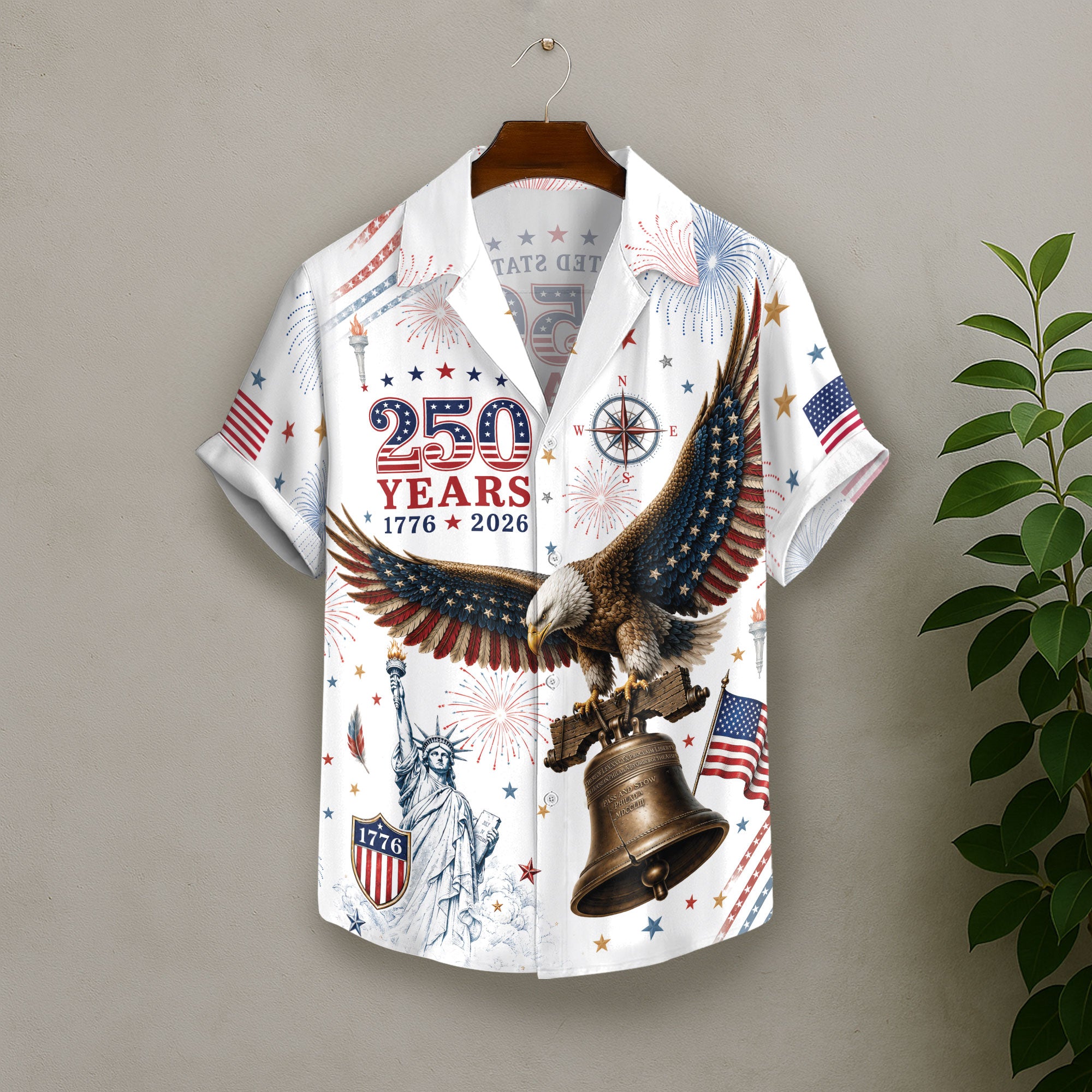 Hawaiian Shirt 4th of July Independence Day US Patriotic Eagle Graphic Button Down