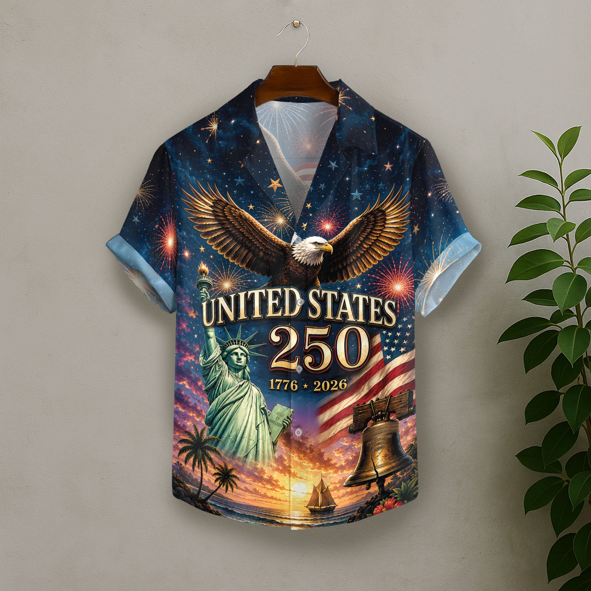 Hawaiian Shirt 250th Anniversary Patriotic US Flag Liberty Bell Gift For Men Women