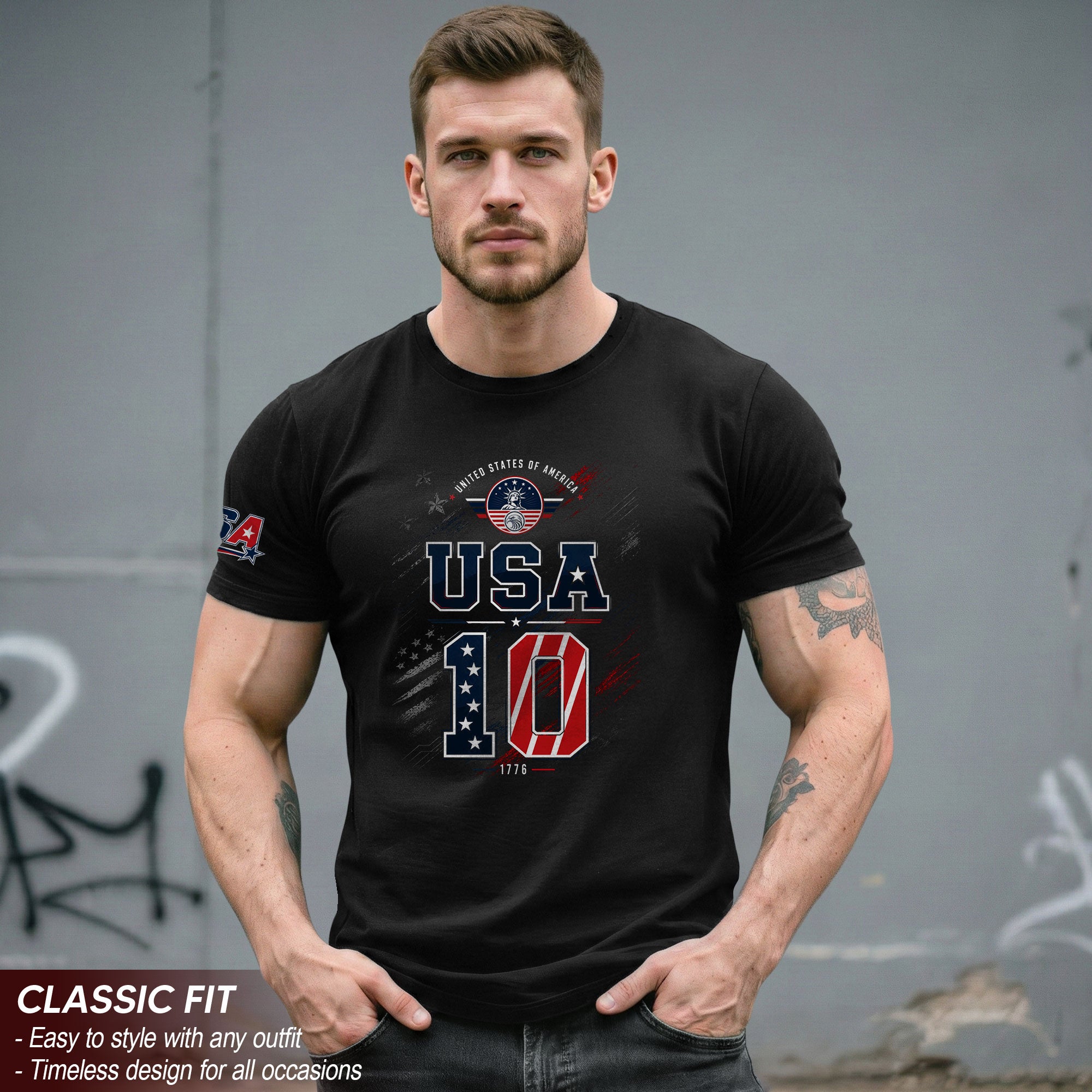 USA 1776 Sport Shirt Patriotic Number 10 Design American Heritage Graphic Tee Top
