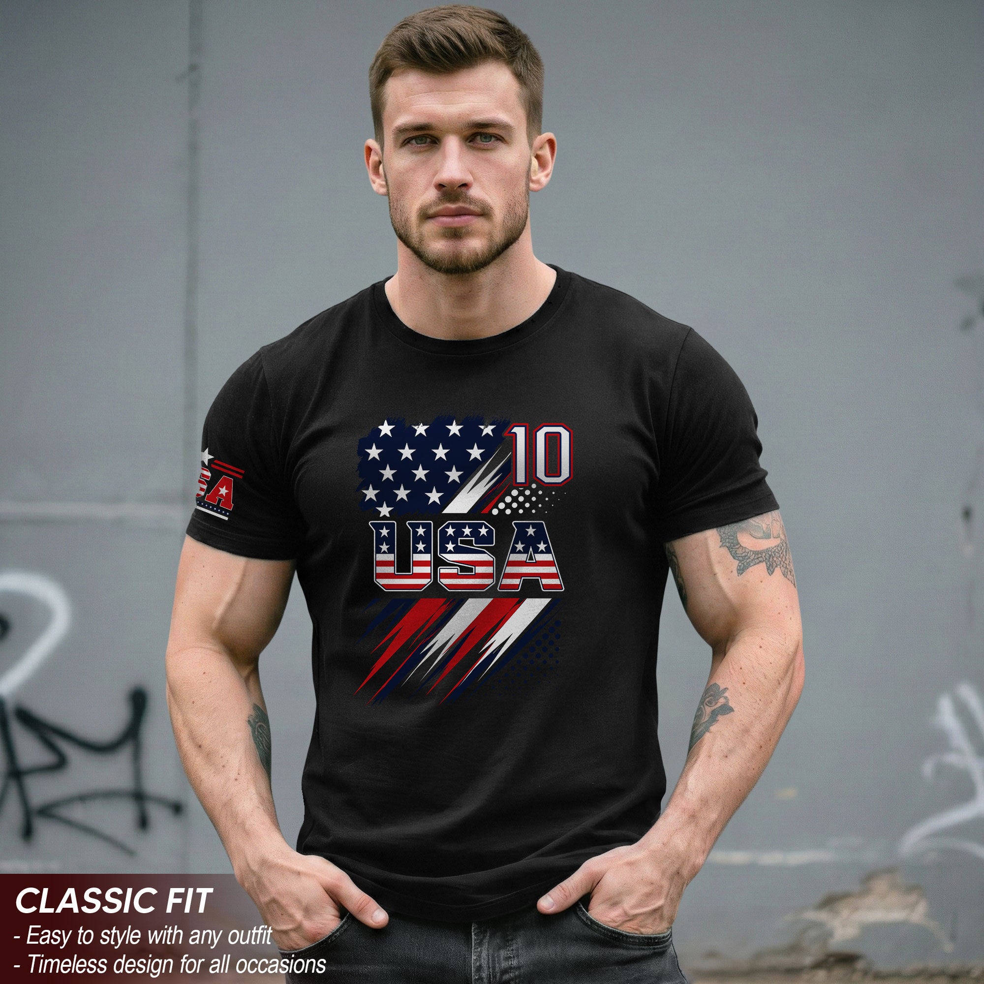 USA Number 10 Sport Tee Patriotic Stars And Stripes Graphic Mens Casual Fashion Shirt