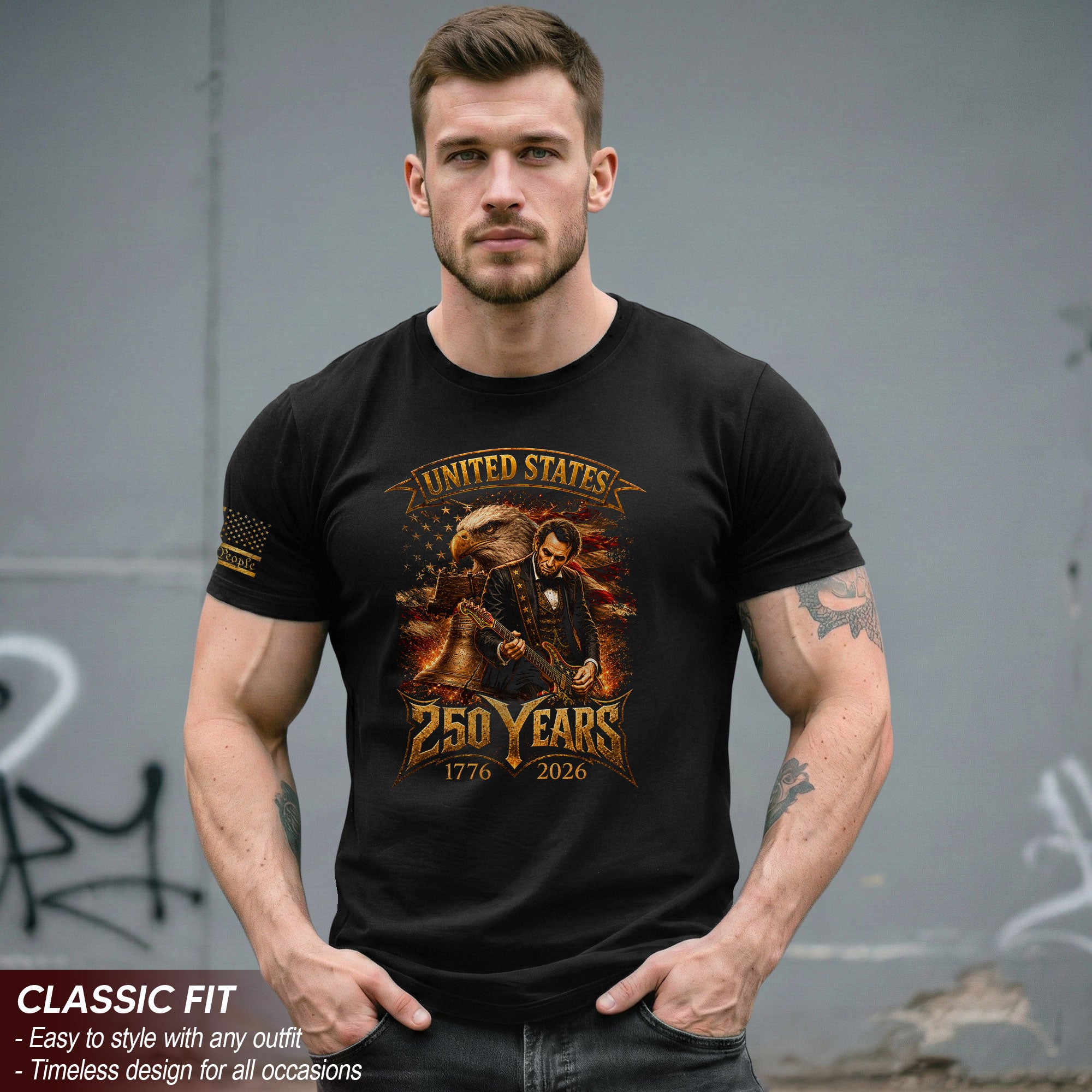 Abraham Lincoln T-Shirt Playing Guitar 1776 2026 Patriotic Eagle Liberty Bell Tee