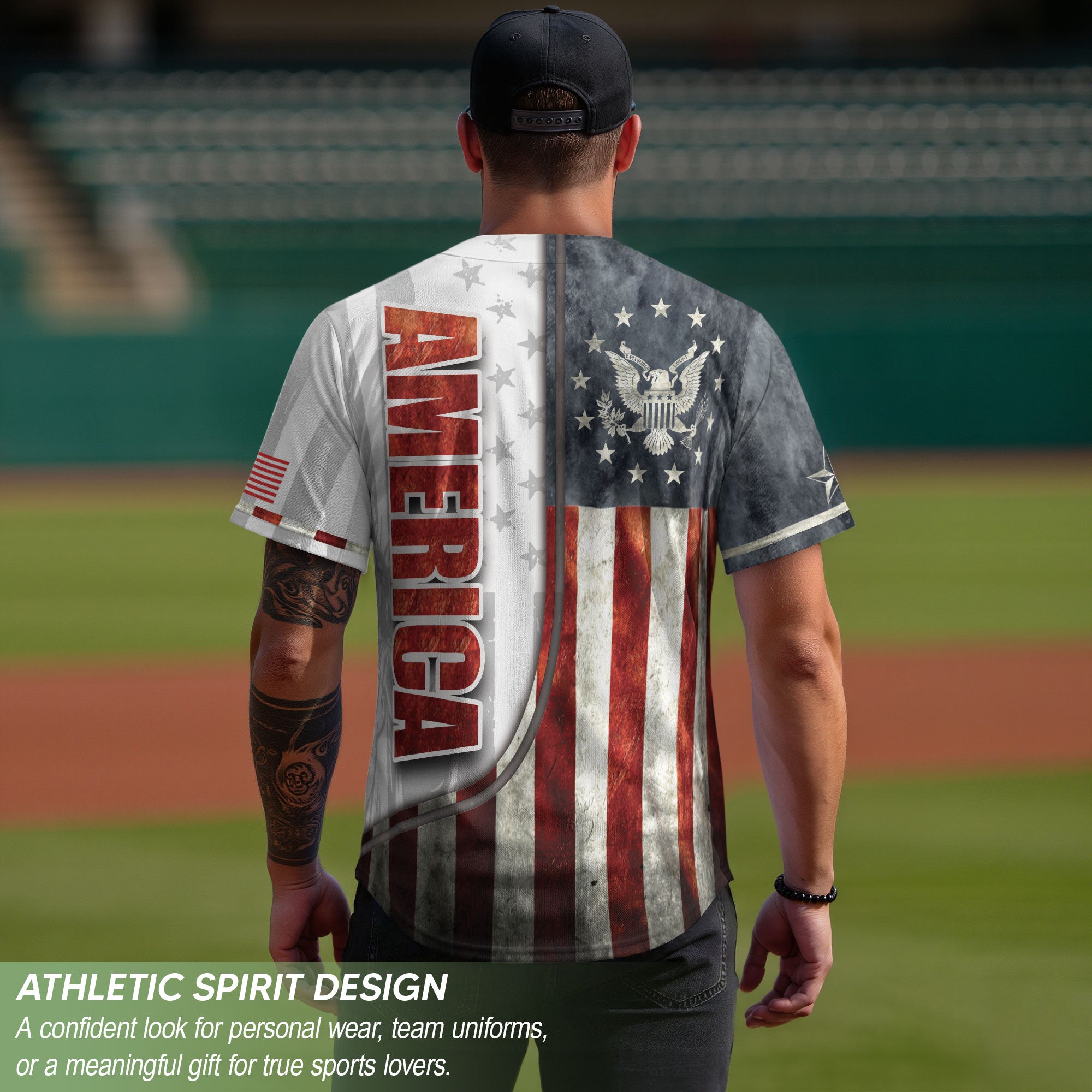 America Baseball Jersey 250 Years 1776-2026 Liberty Bell Eagle Patriotic Men Shirt - Rust Field Wear