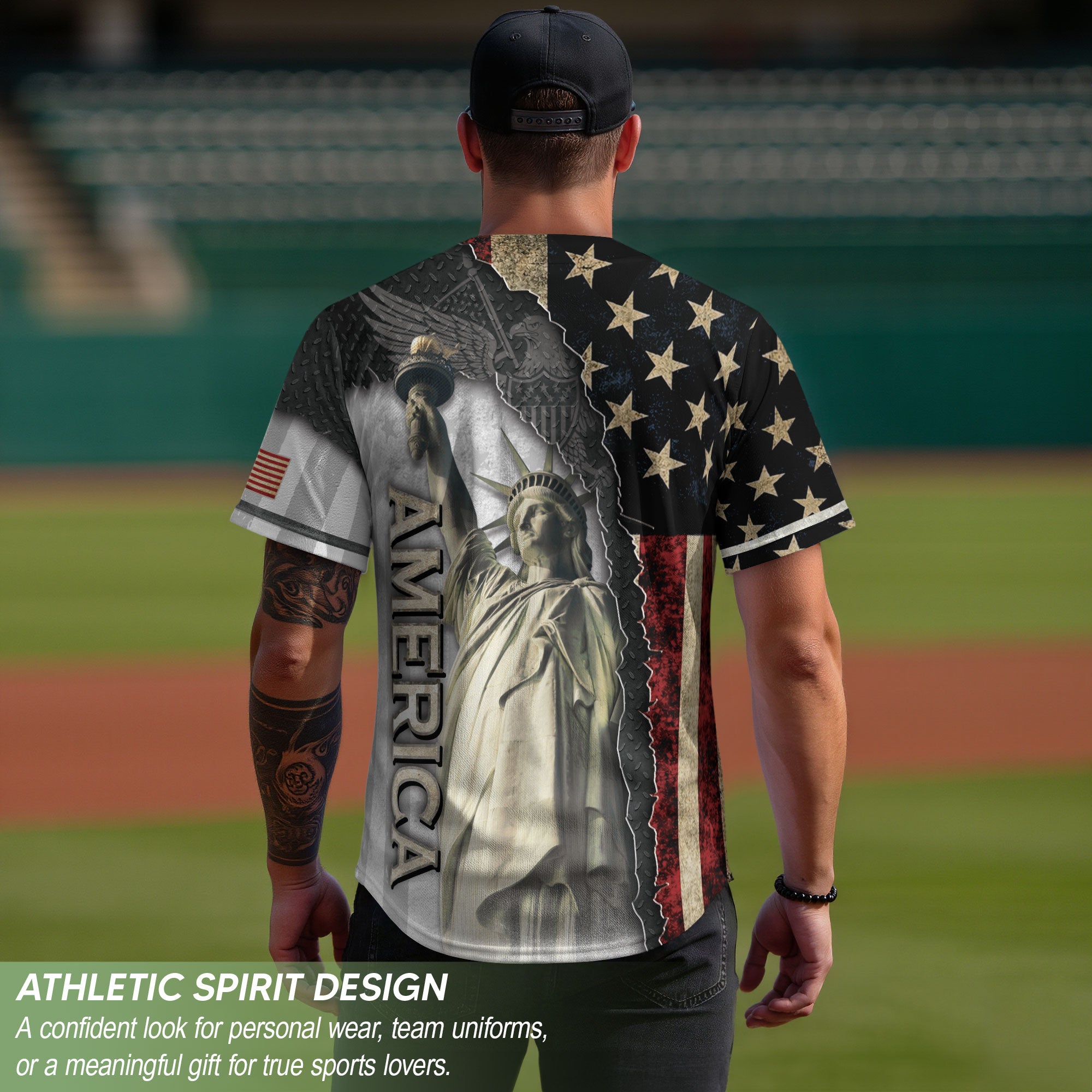America Baseball Jersey 250 Years 1776-2026 Eagle Liberty Bell Patriotic Button Shirt - Rust Field Wear