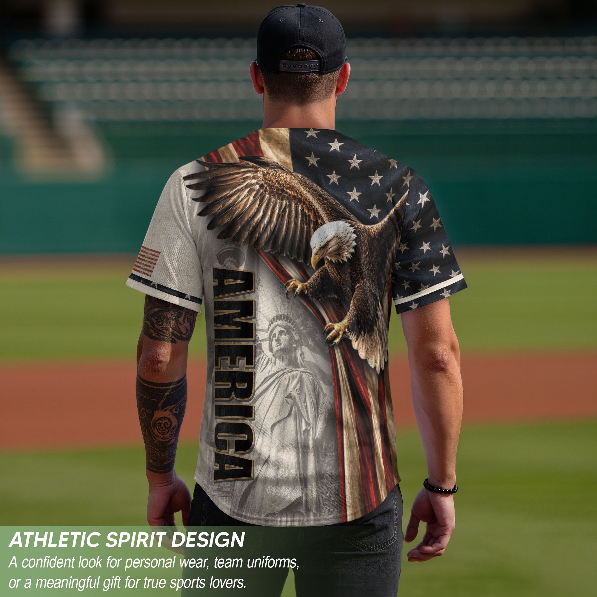 America Baseball Jersey 250 Years 1776-2026 Flying Eagle Patriotic Statue Of Liberty - Rust Field Wear