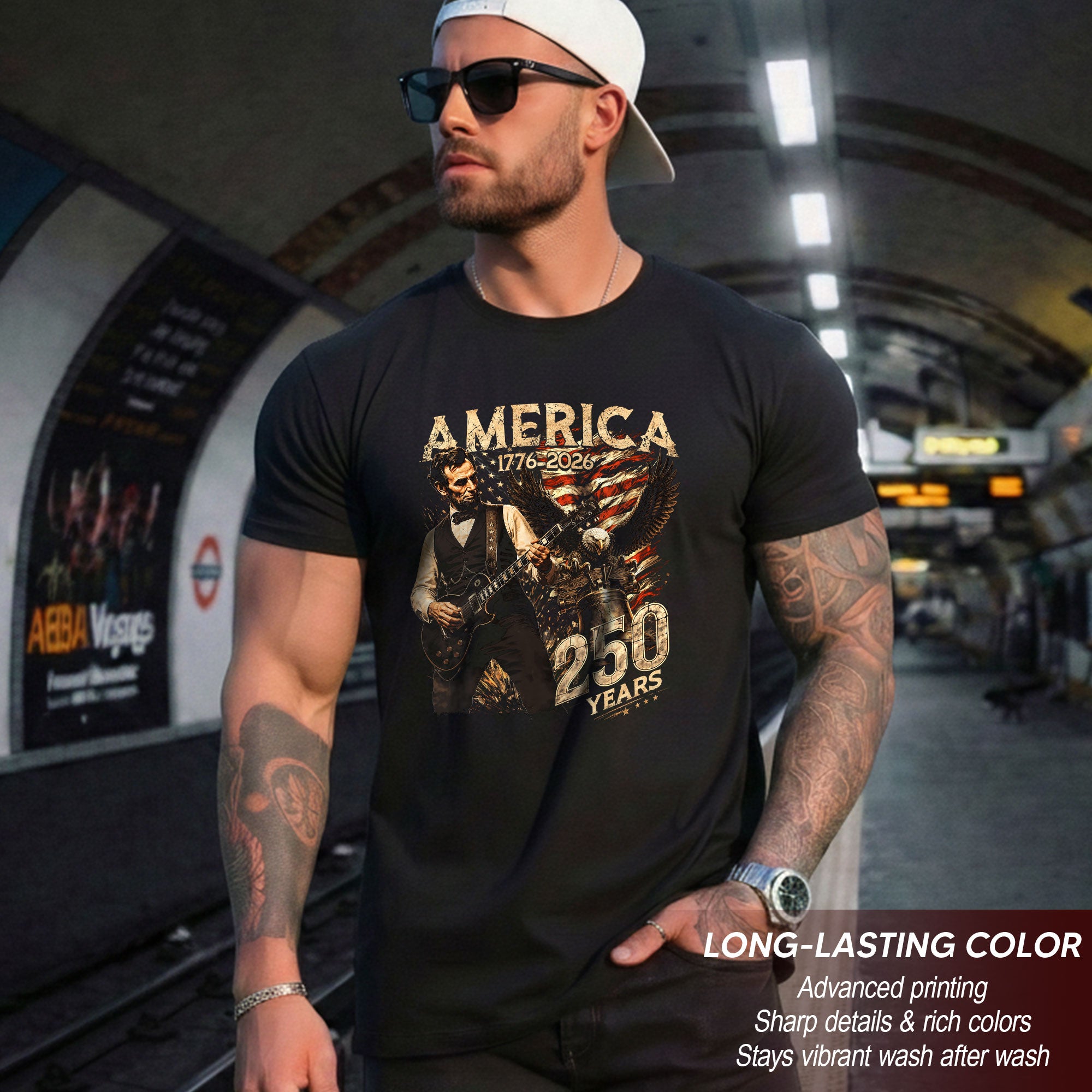 Abraham Lincoln T Shirt Rockstar Guitar Design - Vintage Eagle 1776 2026 Patriotic Tee