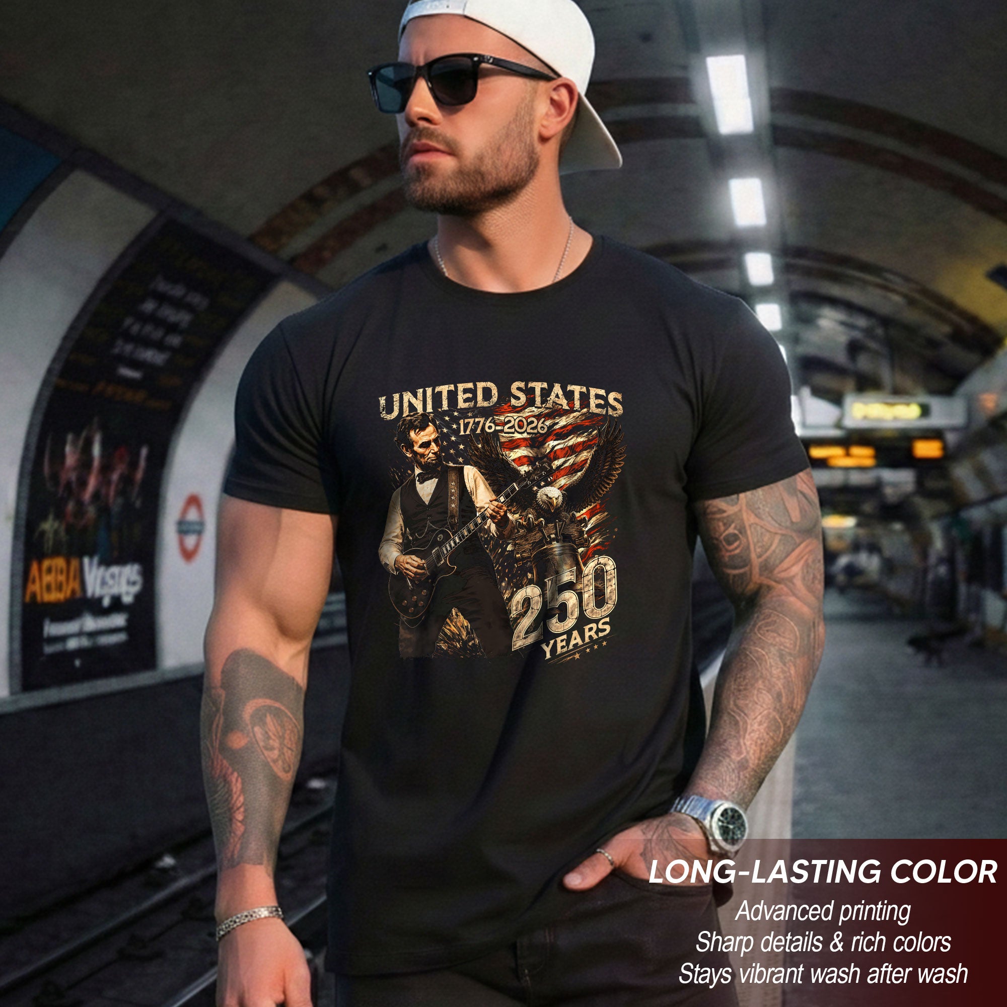 Abraham Lincoln T Shirt Rockstar Guitar Design - Vintage Eagle 1776 2026 Patriotic Tee