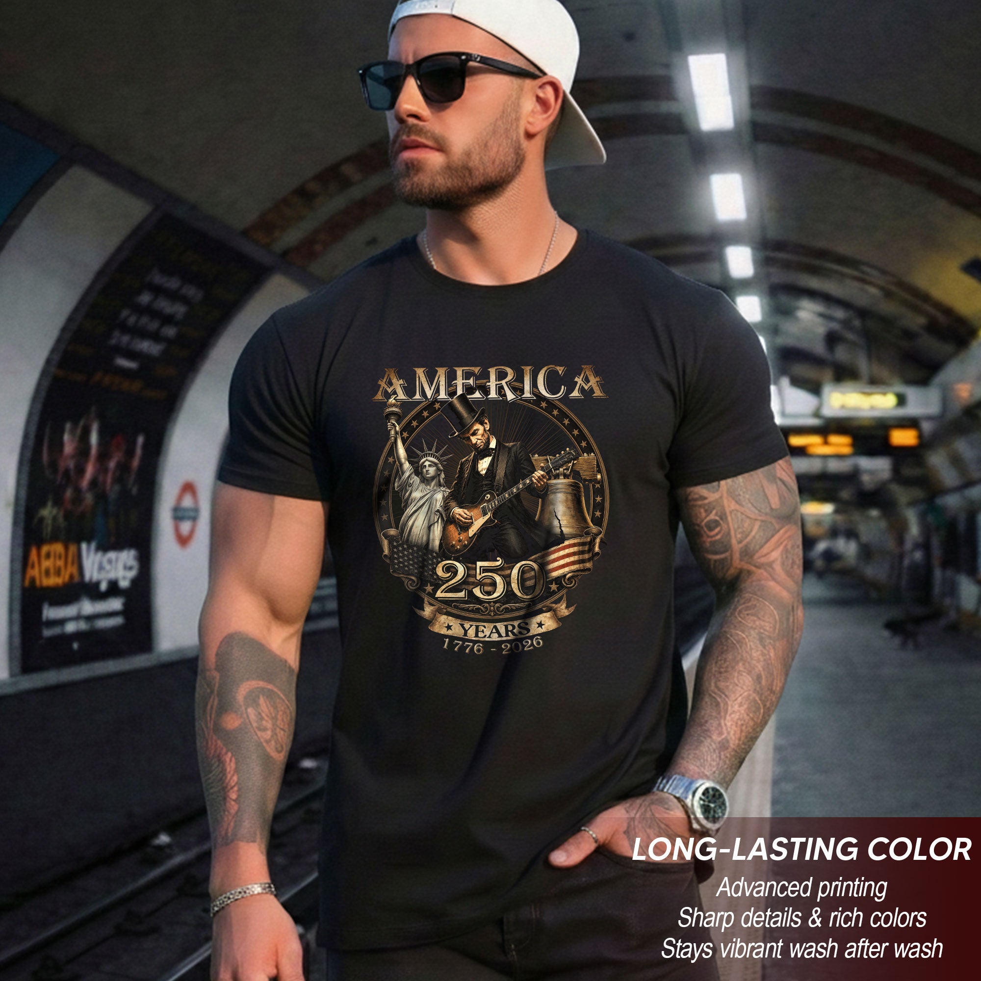 Lincoln Rock Guitar Patriotic T-Shirt - Vintage Statue of Liberty 1776 2026 Apparel