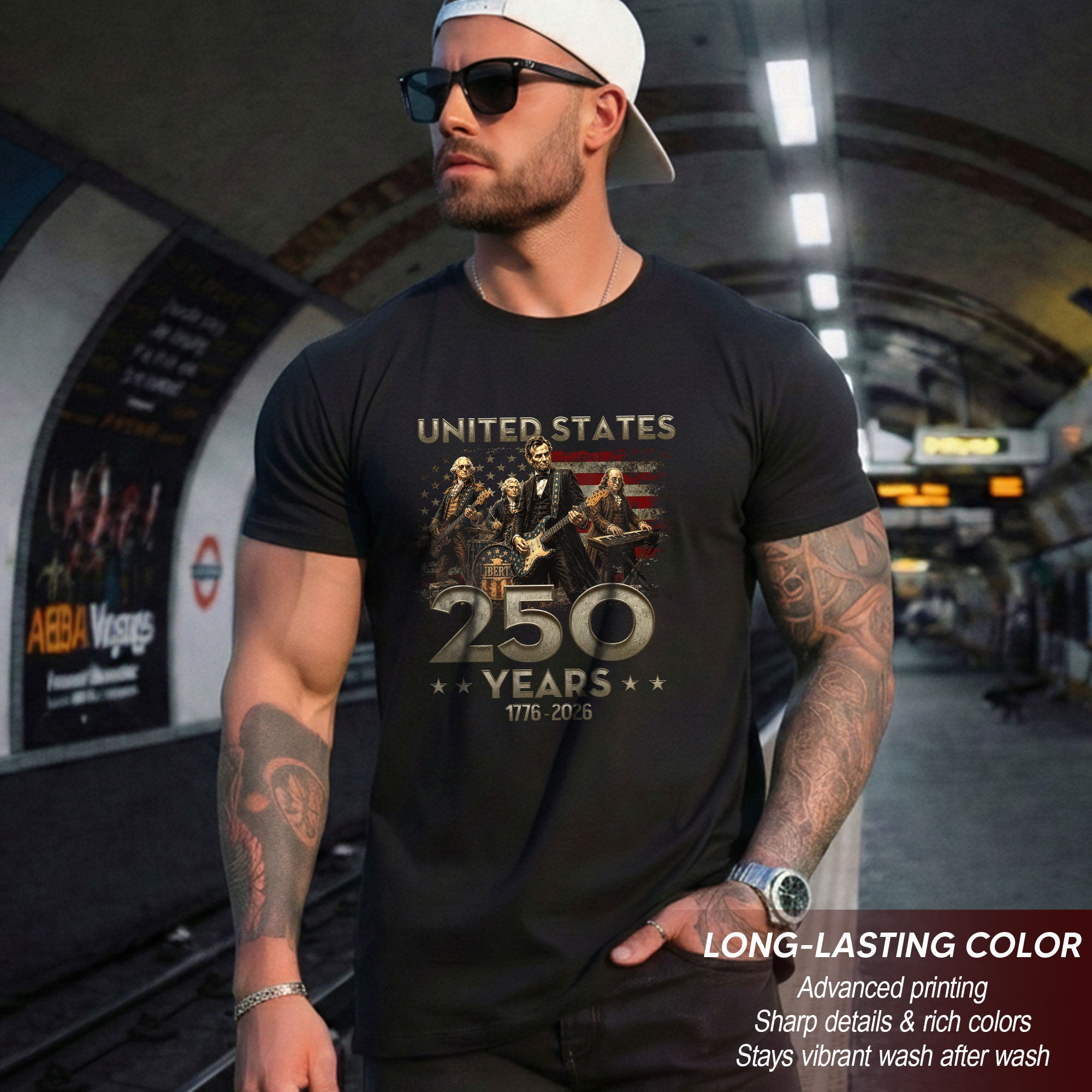 1776-2026 Presidents Band Graphic T Shirt - Lincoln Patriotic Unisex Summer Tee - Rust Field Wear