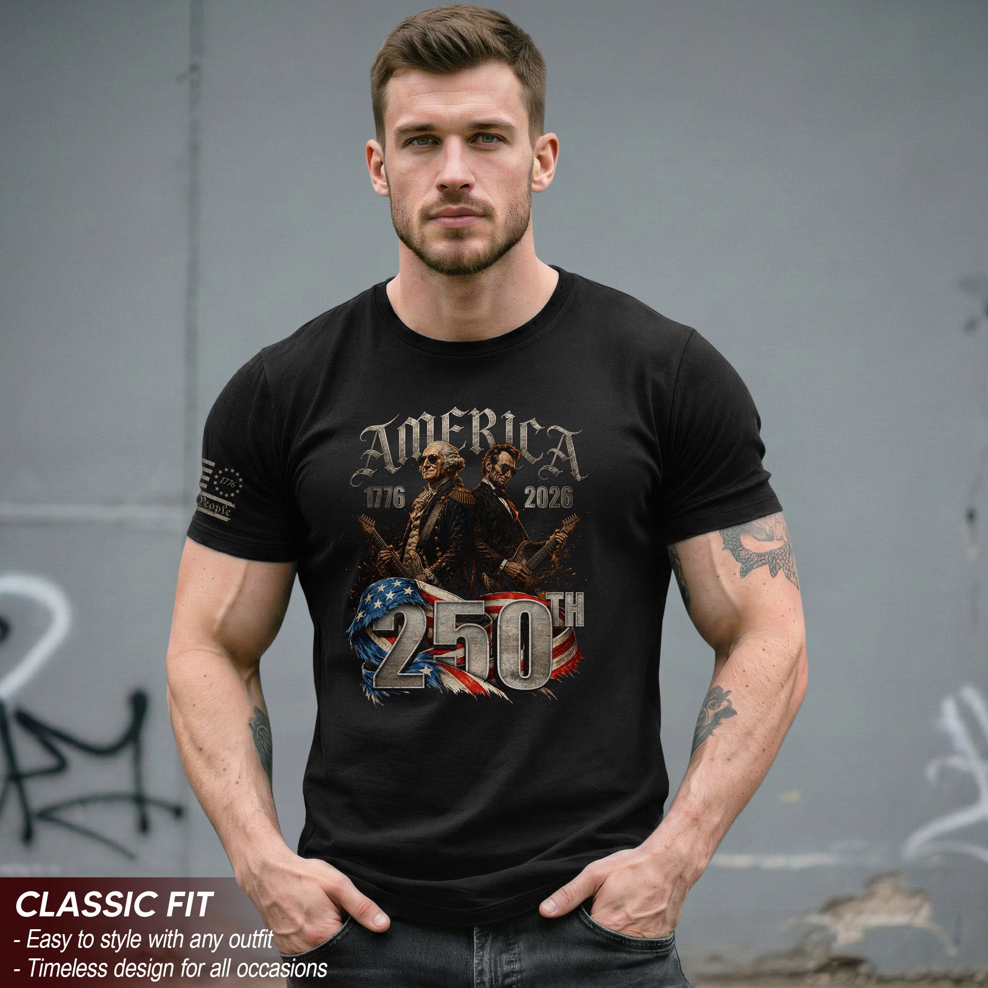 Washington Lincoln Guitar T-Shirt 1776-2026 Historical Patriotic Graphic Tee Anniversary Gift