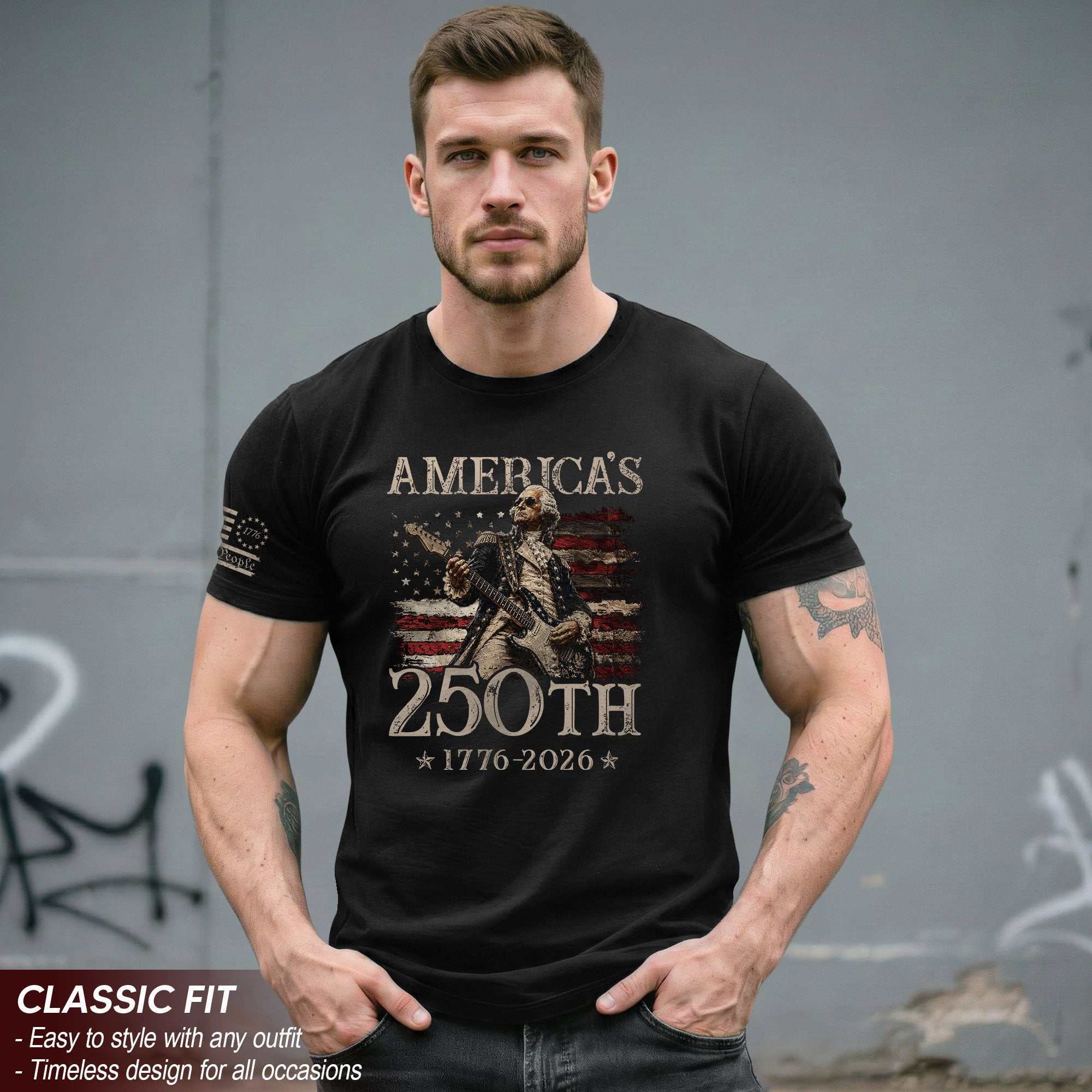 Iconic George Washington Guitar Shirt 1776-2026 Patriotic Graphic Tee Heritage Apparel Gift