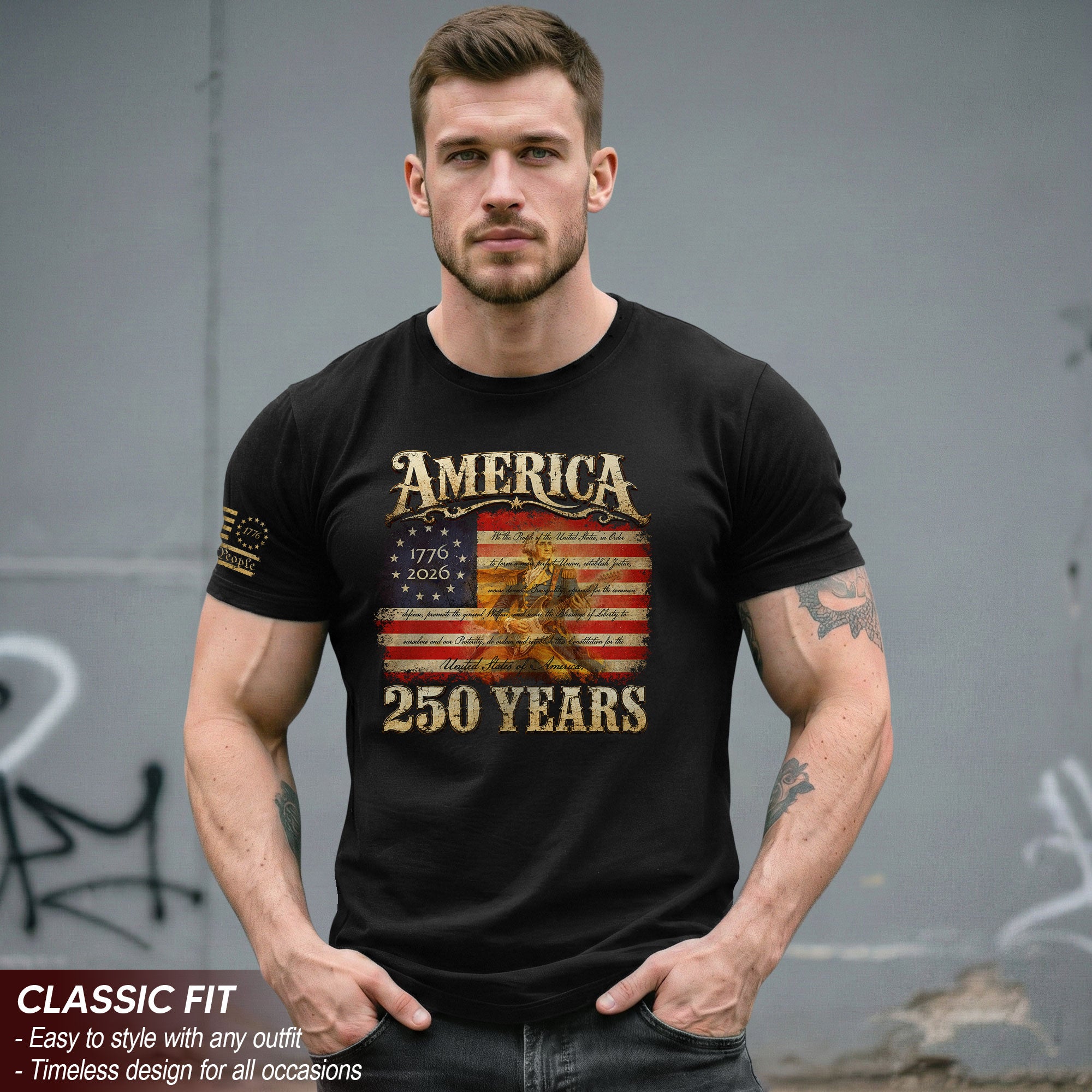 Constitution George Washington Guitar Shirt 1776-2026 Patriotic Graphic Tee Anniversary