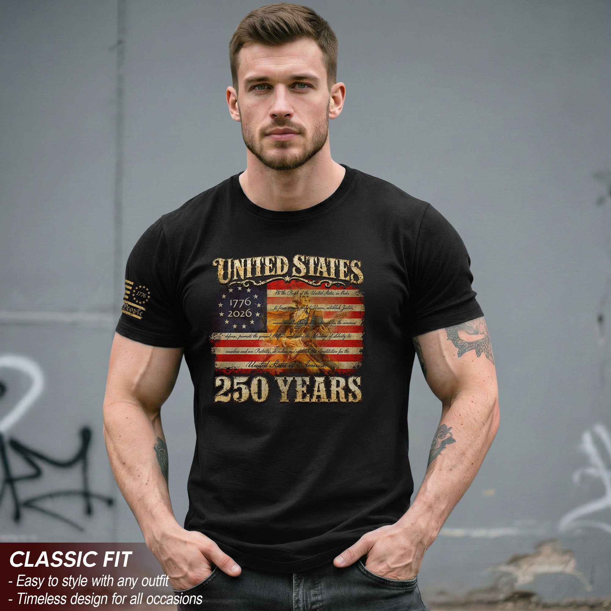 Constitution George Washington Guitar Shirt 1776-2026 Patriotic Graphic Tee Anniversary