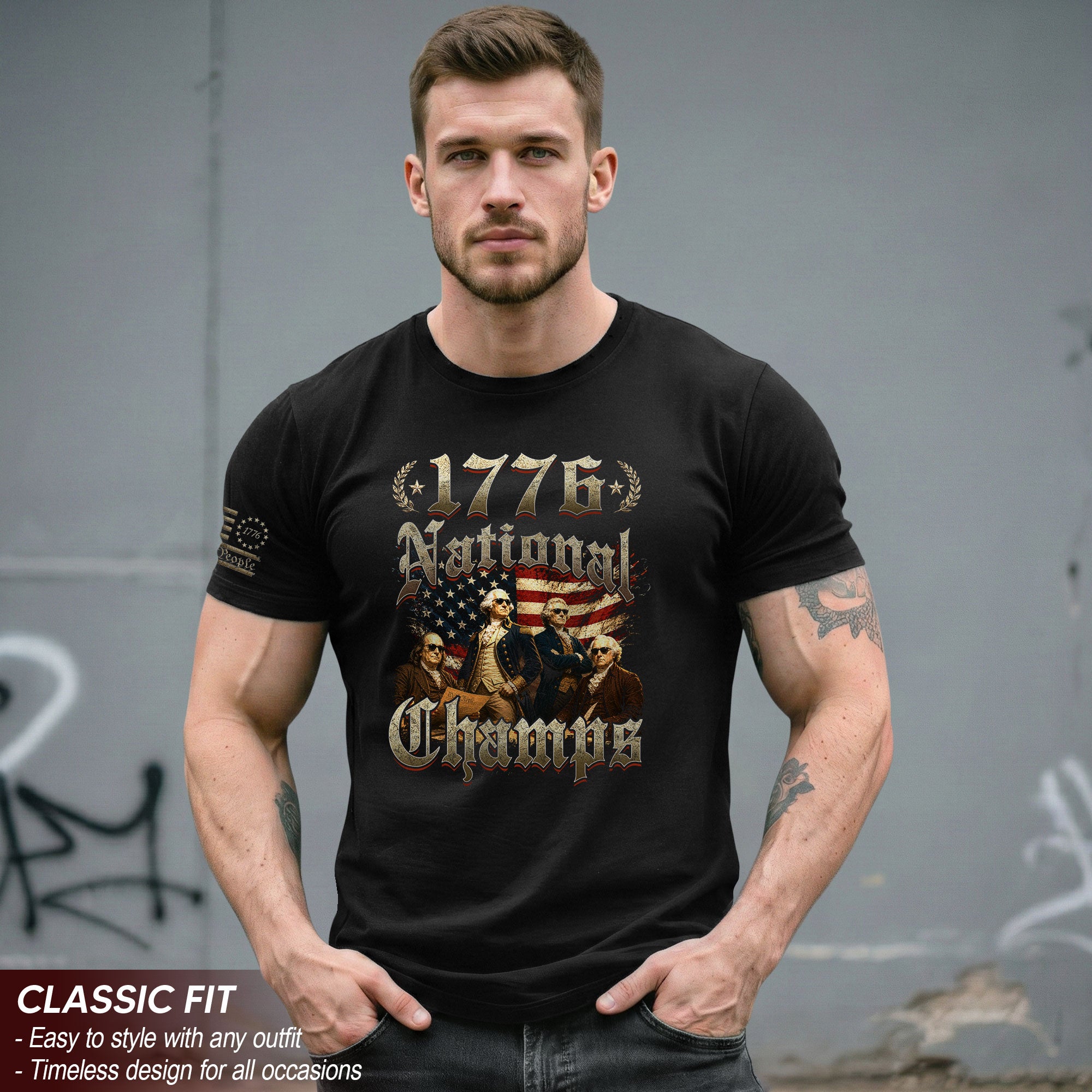 1776 National Champs T-Shirt Vintage US Founding Fathers Patriotic 4th of July Graphic Tee